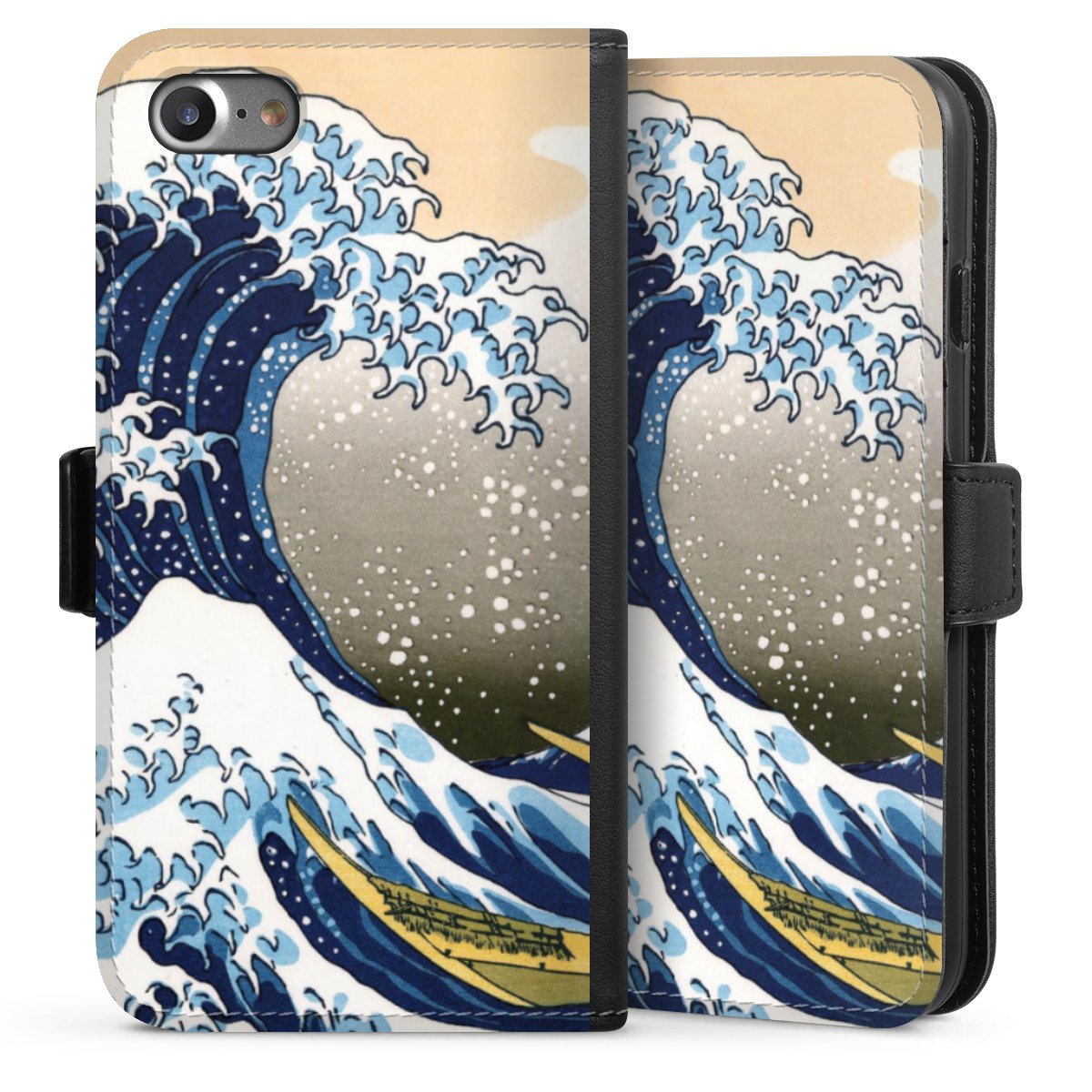 iPhone SE (2020) Handy Klapphülle Handyhülle aus Kunst Leder schwarz Flip Case Die Große Welle Vor Kanagawa Kunst Katsushika Hokusai Sideflip mit Lasche