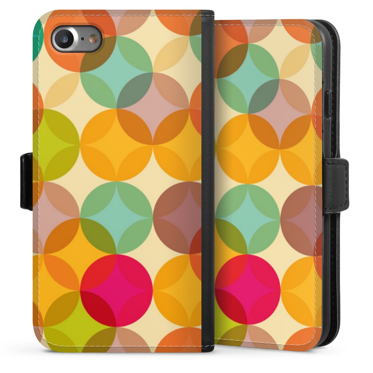 iPhone SE (2020) Handy Klapphülle Handyhülle aus Kunst Leder schwarz Flip Case Circle Art Kunst Sideflip mit Lasche