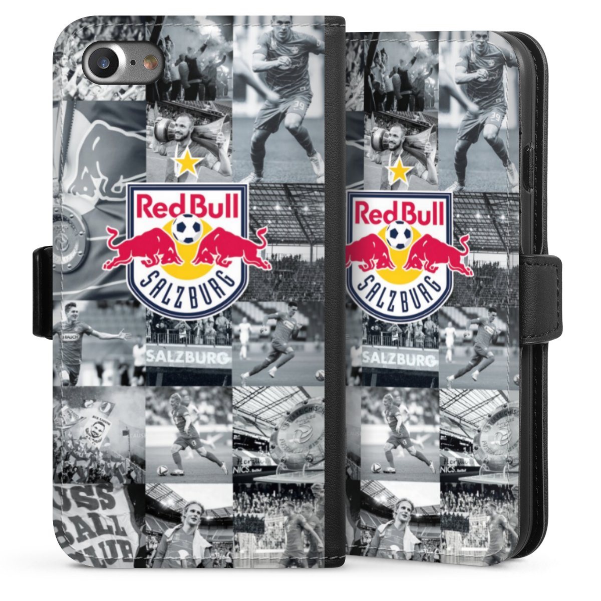 iPhone SE (2020) Handy Klapphülle Handyhülle aus Kunst Leder schwarz Flip Case Salzburg Fc Red Bull Salzburg Red Bull Sideflip mit Lasche
