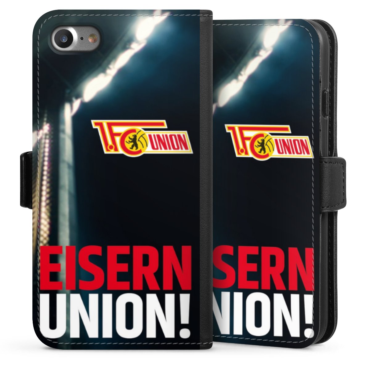 iPhone SE (2020) Handy Klapphülle Handyhülle aus Kunst Leder schwarz Flip Case 1. Fc Union Berlin Merchandise Soccer Sideflip mit Lasche
