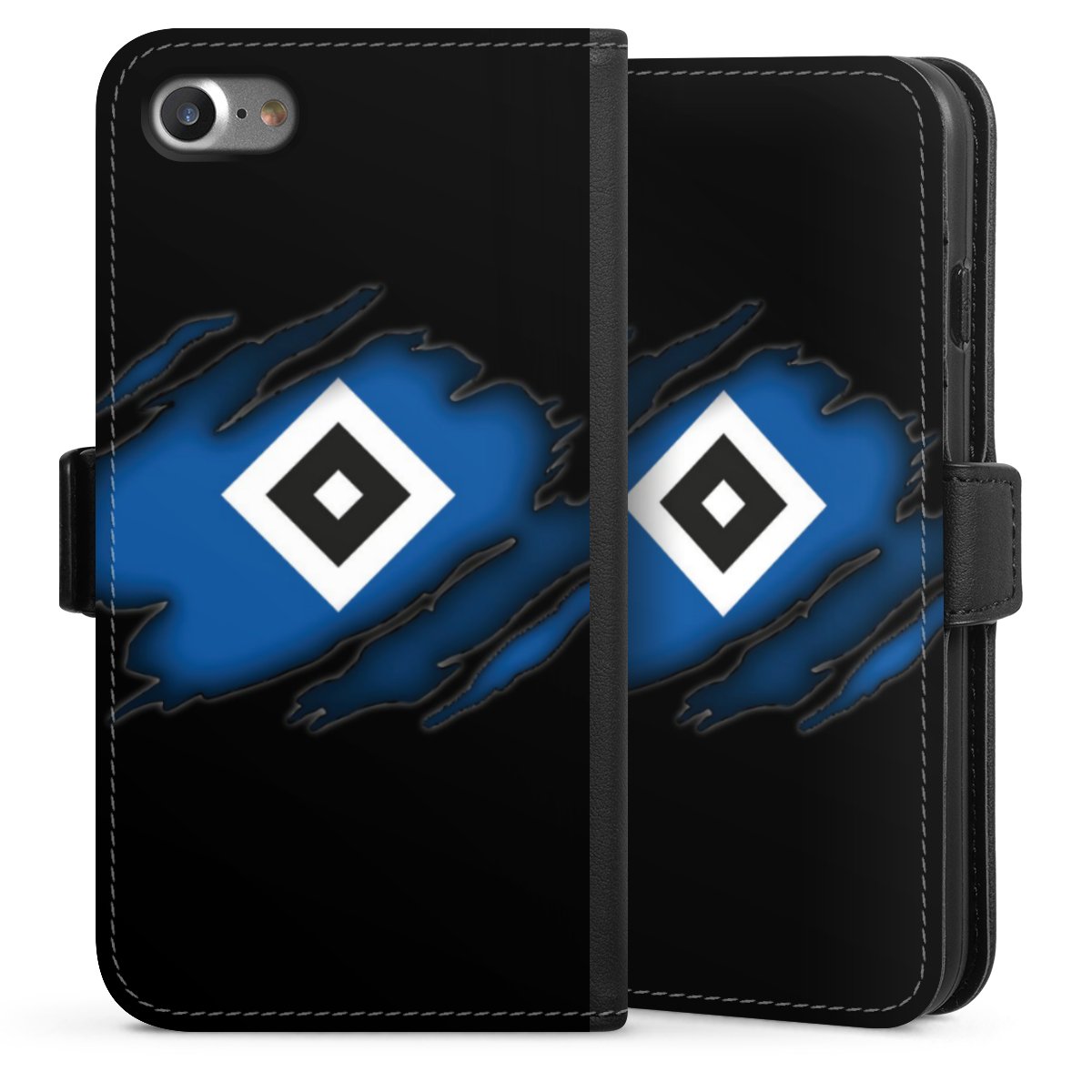 iPhone SE (2020) Handy Klapphülle Handyhülle aus Kunst Leder schwarz Flip Case Hsv Official Licensed Product Hamburger Sv Sideflip mit Lasche