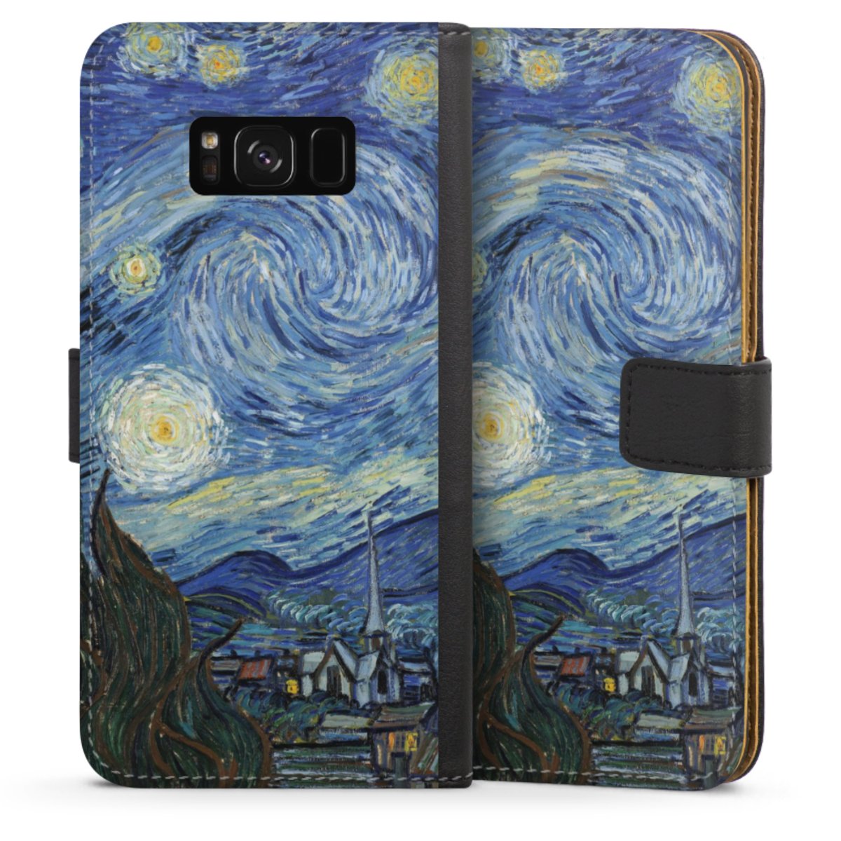 Galaxy S8 Plus Handy Klapphülle Handyhülle aus Kunst Leder schwarz Flip Case Vincent Van Gogh The Starry Night Kunst Sideflip mit langer Lasche