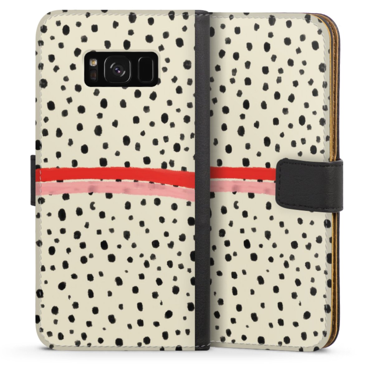 Galaxy S8 Plus Handy Klapphülle Handyhülle aus Kunst Leder schwarz Flip Case Stripes Points Kunst Sideflip mit langer Lasche