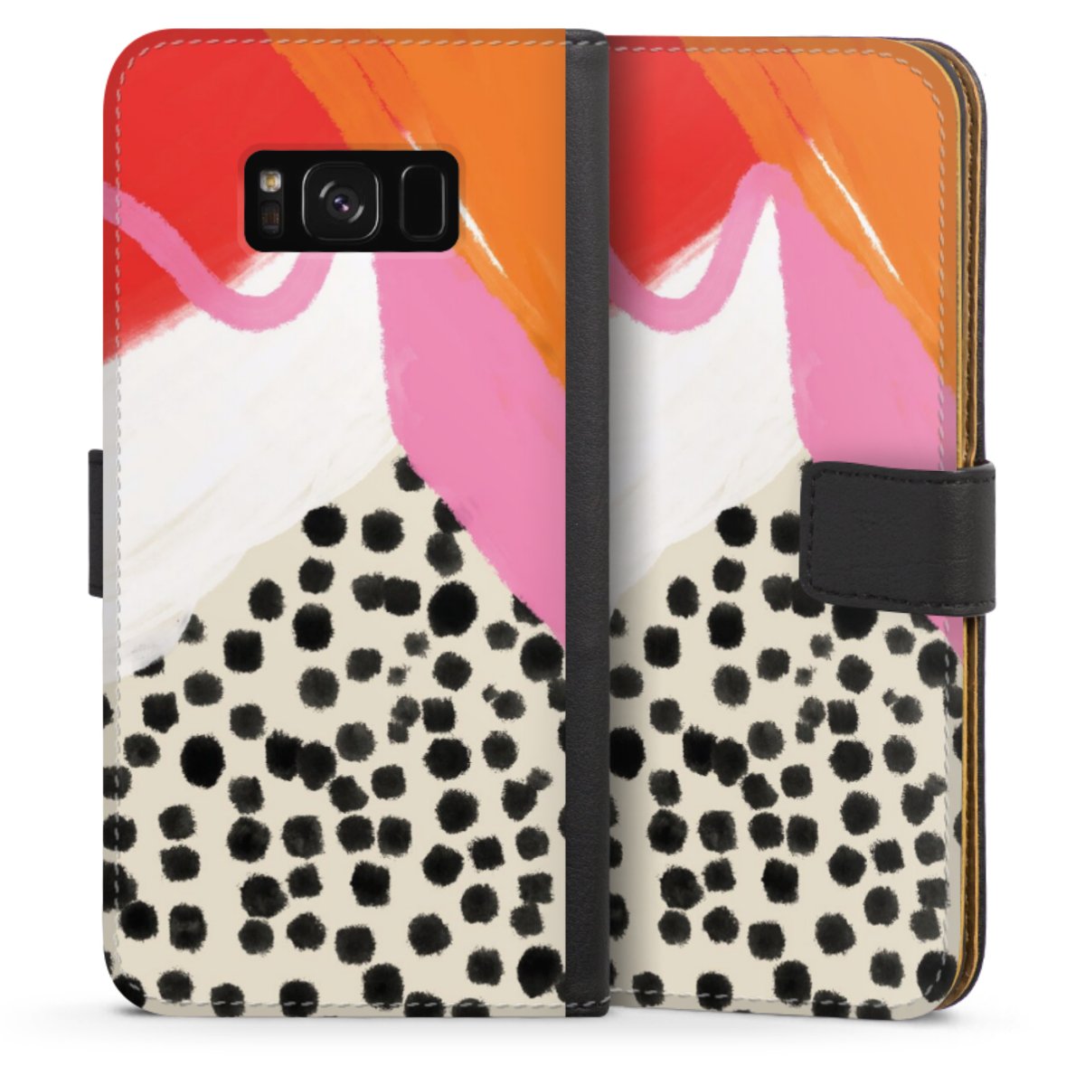 Galaxy S8 Plus Handy Klapphülle Handyhülle aus Kunst Leder schwarz Flip Case Kunst Abstract Art Sideflip mit langer Lasche
