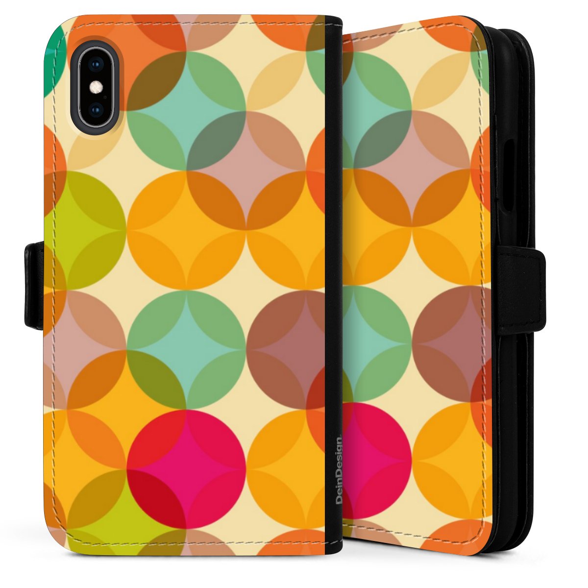 iPhone X Handy Klapphülle Handyhülle aus Kunst Leder schwarz Flip Case Circle Art Kunst Sideflip mit langer Lasche