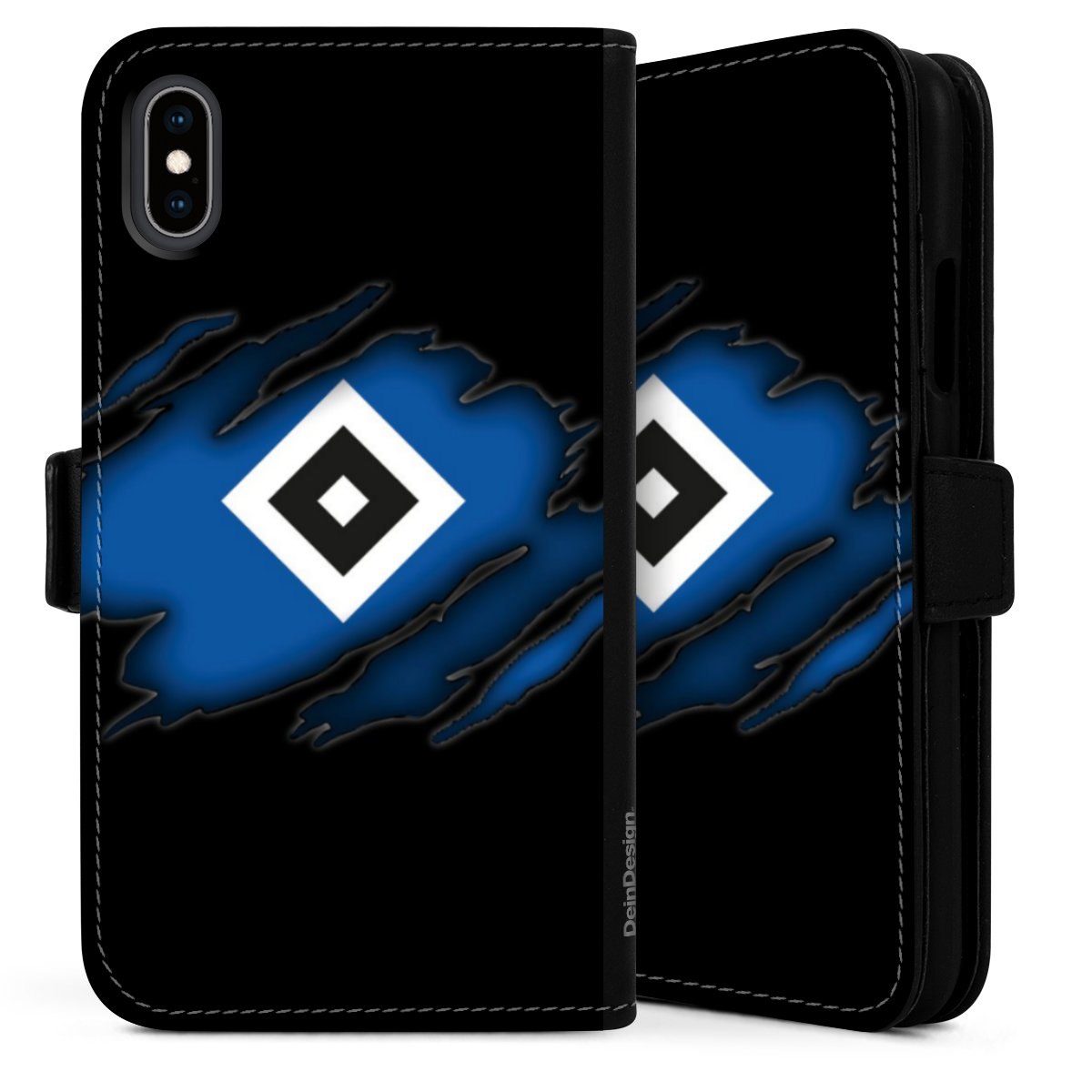 iPhone X Handy Klapphülle Handyhülle aus Kunst Leder schwarz Flip Case Hsv Official Licensed Product Hamburger Sv Sideflip mit langer Lasche
