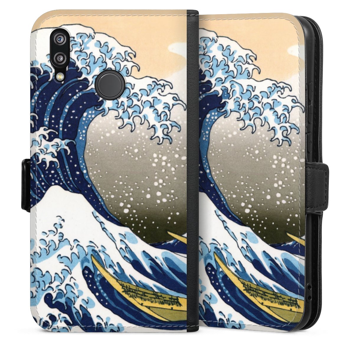 Huawei P20 Lite Handy Klapphülle Handyhülle aus Kunst Leder schwarz Flip Case Die Große Welle Vor Kanagawa Kunst Katsushika Hokusai Sideflip mit Lasche