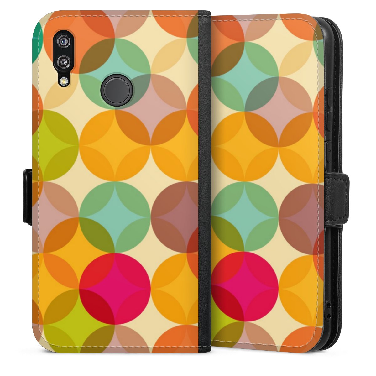 Huawei P20 Lite Handy Klapphülle Handyhülle aus Kunst Leder schwarz Flip Case Art Circle Kunst Sideflip mit Lasche