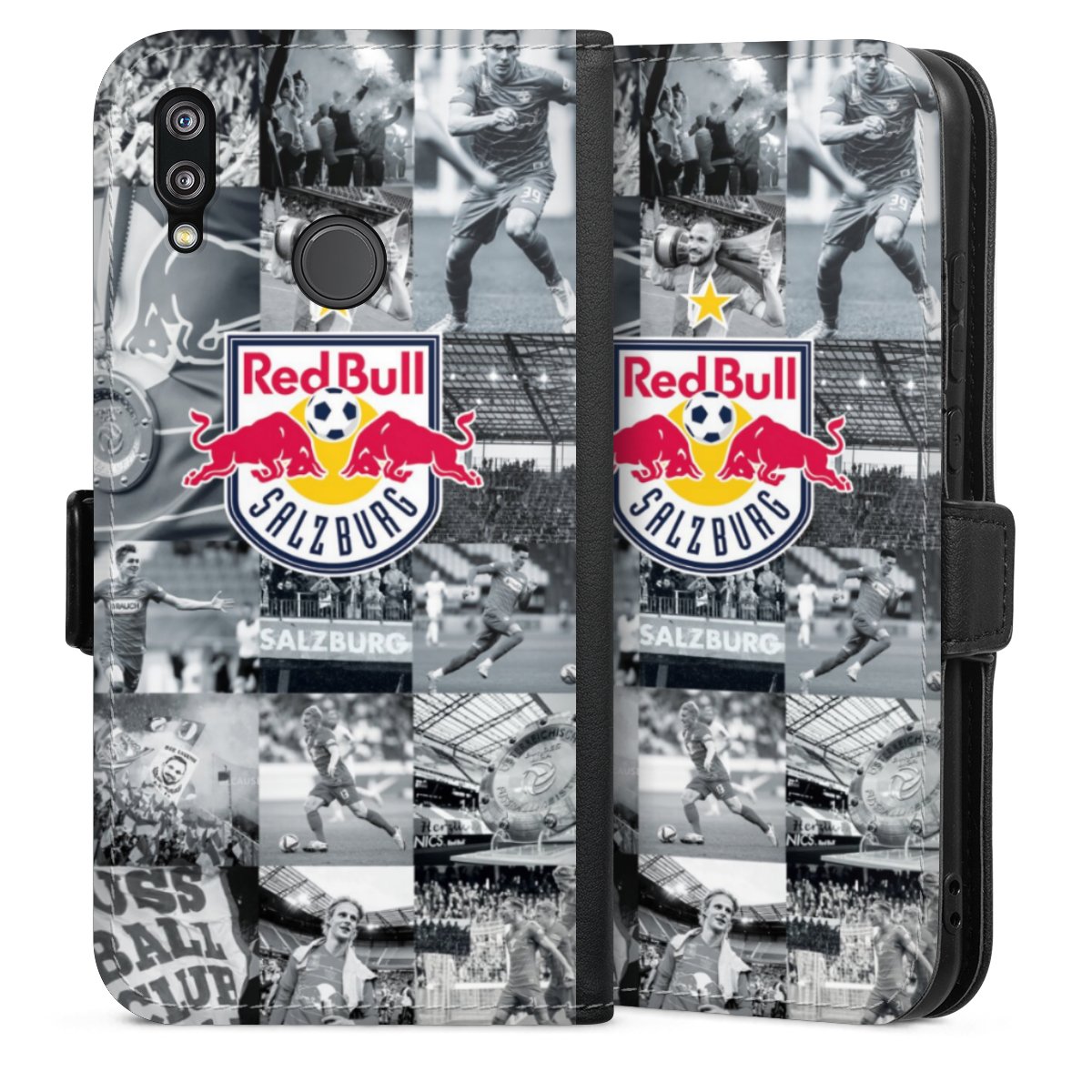 Huawei P20 Lite Handy Klapphülle Handyhülle aus Kunst Leder schwarz Flip Case Salzburg Fc Red Bull Salzburg Red Bull Sideflip mit Lasche
