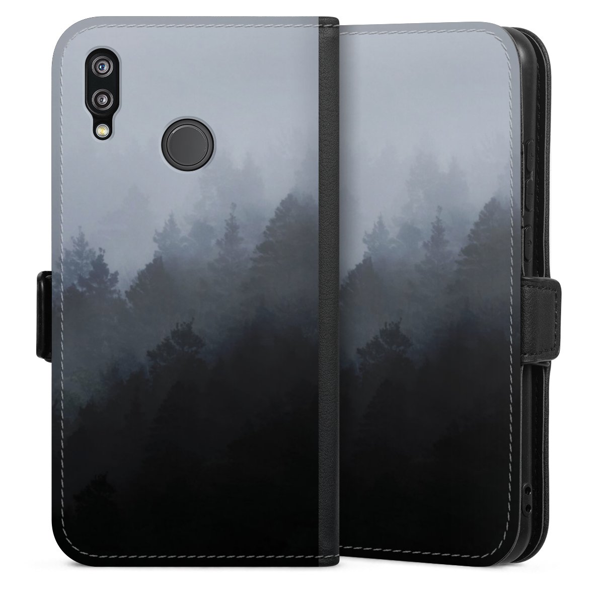 Huawei P20 Lite Handy Klapphülle Handyhülle aus Kunst Leder schwarz Flip Case Kunst Nature Tree Sideflip mit Lasche