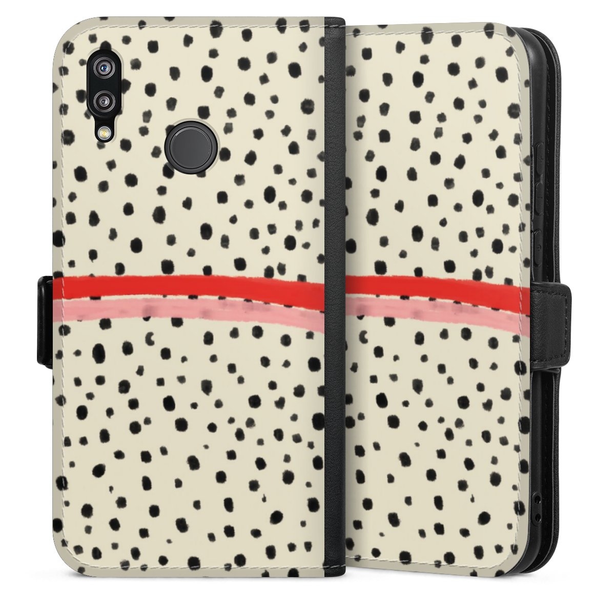 Huawei P20 Lite Handy Klapphülle Handyhülle aus Kunst Leder schwarz Flip Case Stripes Points Kunst Sideflip mit Lasche