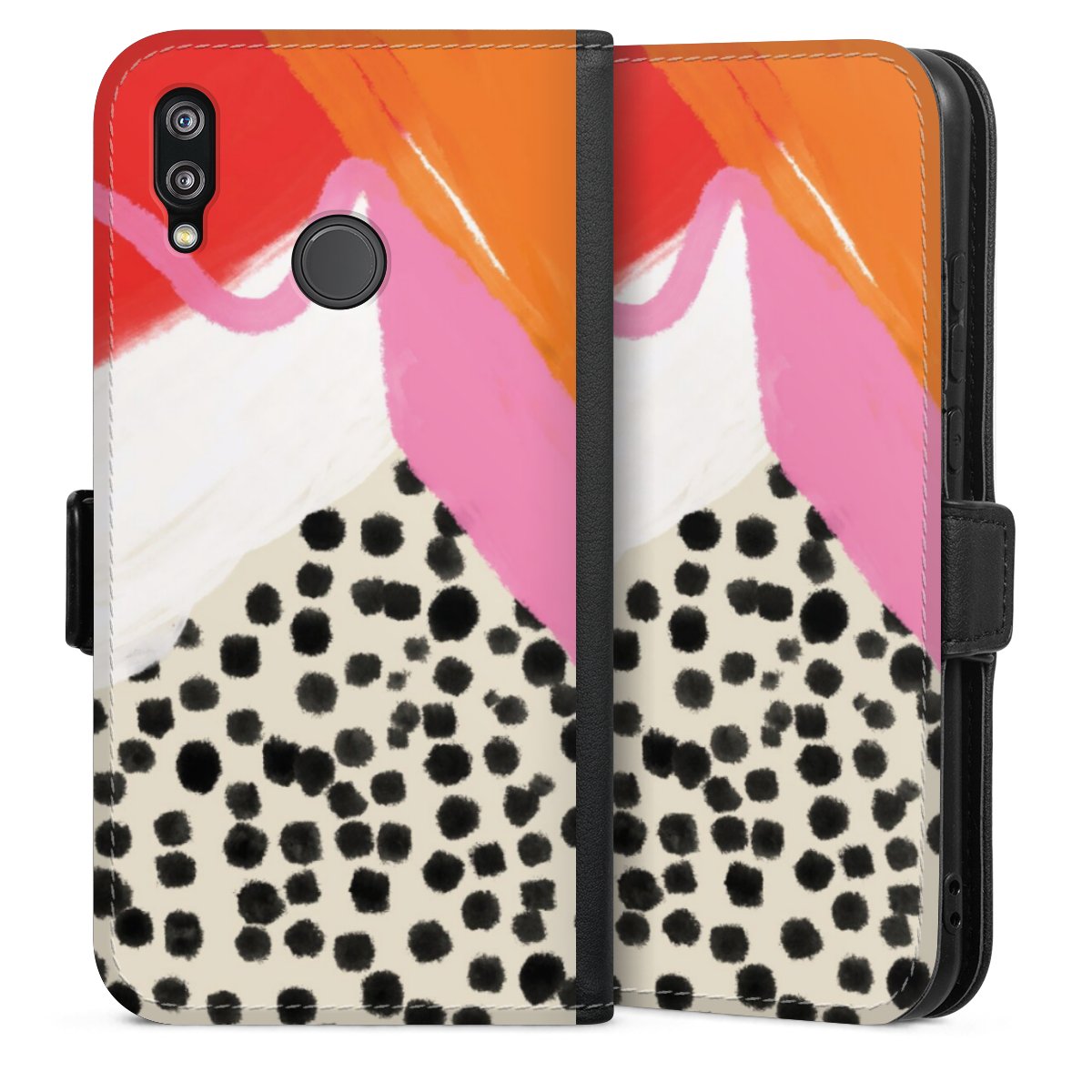 Huawei P20 Lite Handy Klapphülle Handyhülle aus Kunst Leder schwarz Flip Case Kunst Abstract Art Sideflip mit Lasche