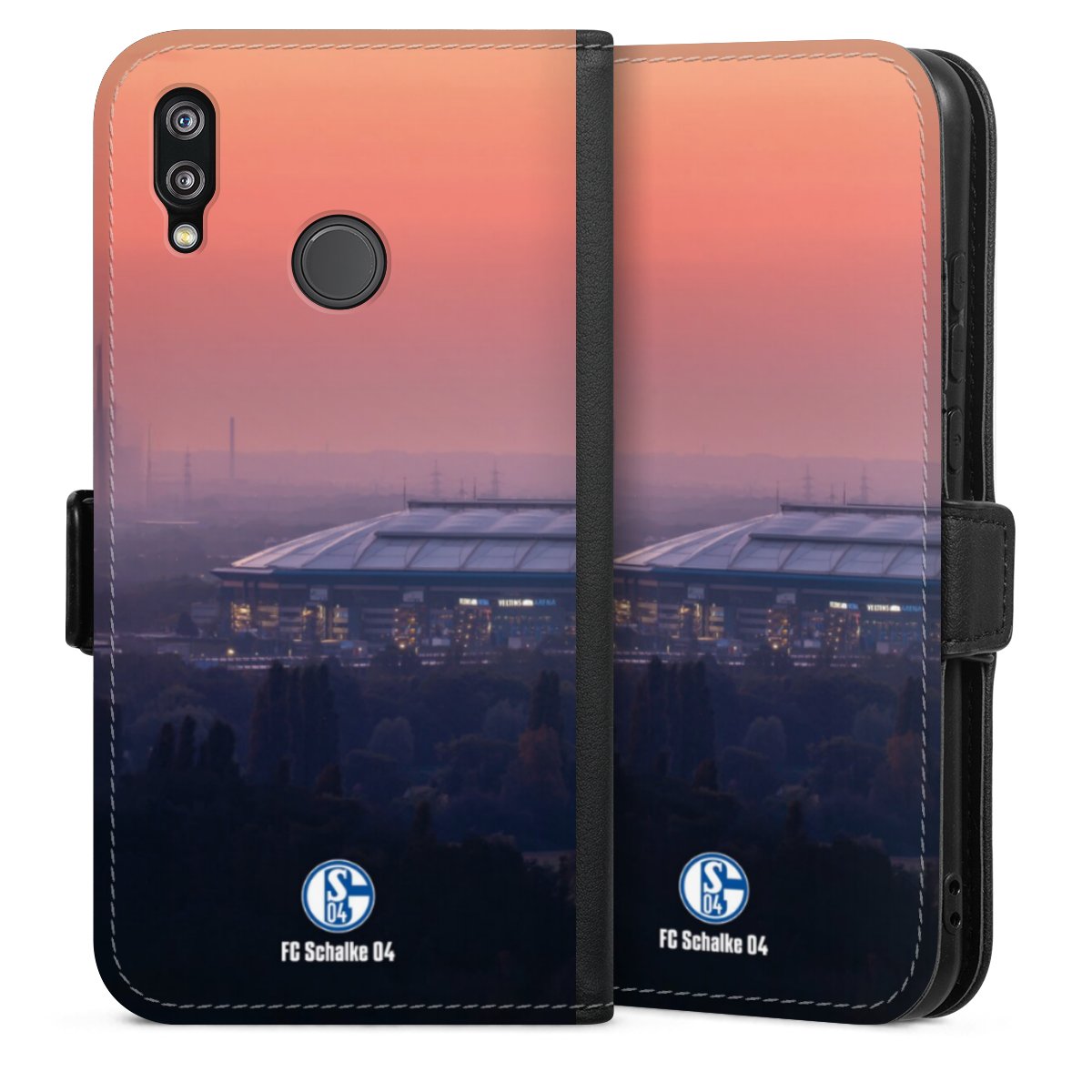 Huawei P20 Lite Handy Klapphülle Handyhülle aus Kunst Leder schwarz Flip Case Schalke 04 Fc Schalke 04 Stadium Sideflip mit Lasche