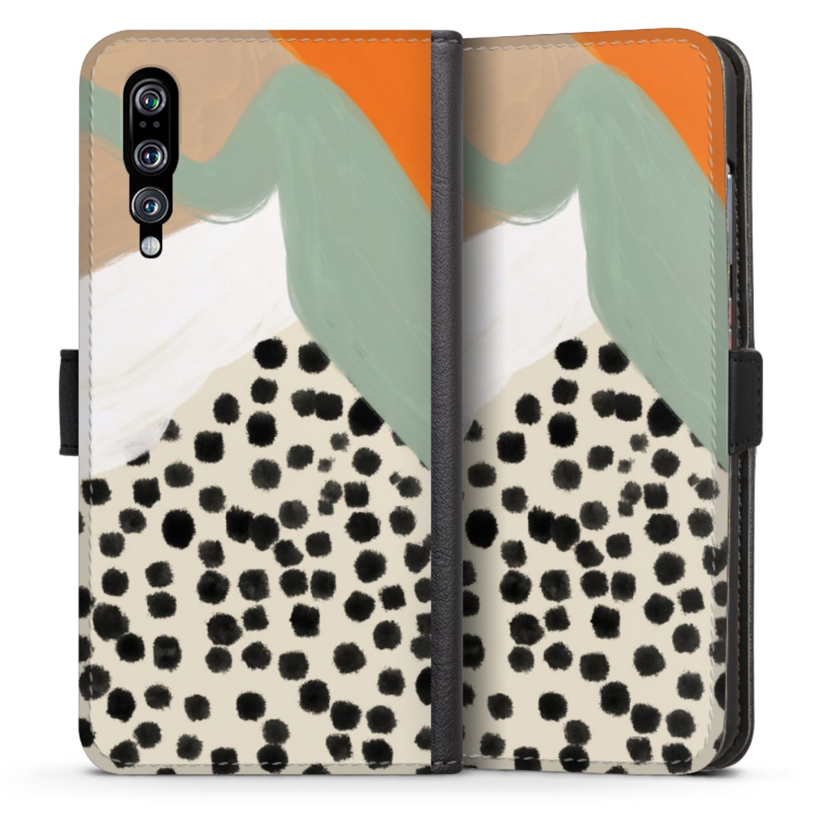 Huawei P20 Pro Handy Klapphülle Handyhülle aus Kunst Leder schwarz Flip Case Kunst Boho Abstract Sideflip mit Lasche