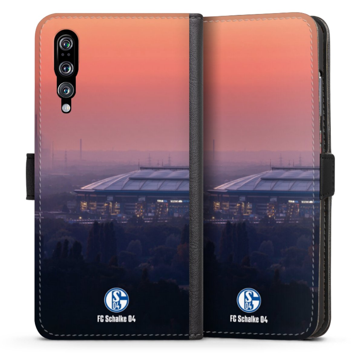 Huawei P20 Pro Handy Klapphülle Handyhülle aus Kunst Leder schwarz Flip Case Fc Schalke 04 Stadium Schalke 04 Sideflip mit Lasche