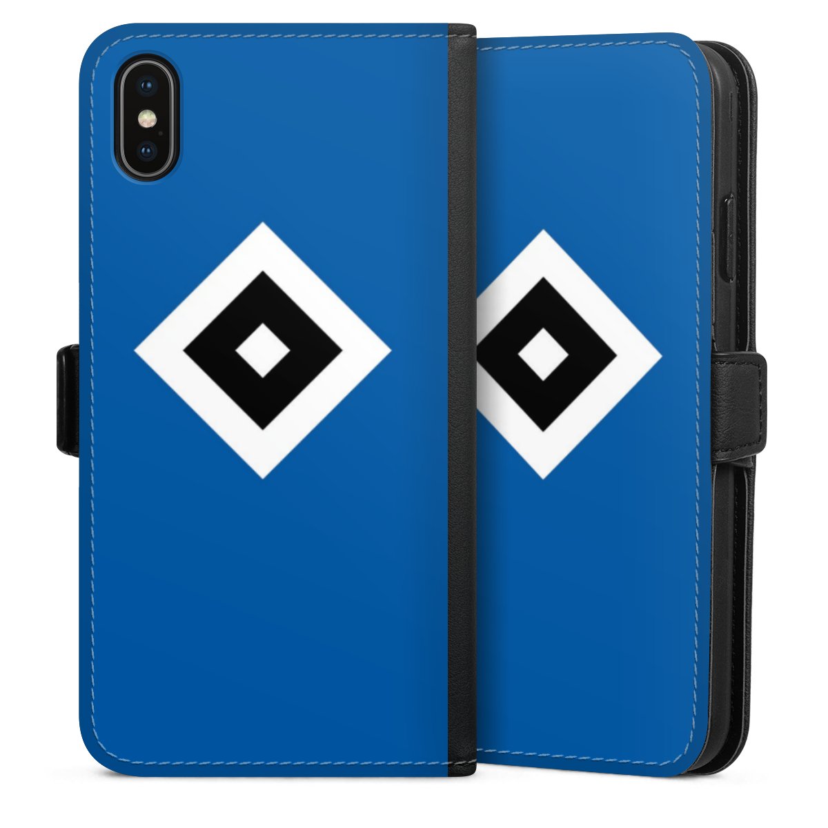 iPhone Xs Max Handy Klapphülle Handyhülle aus Kunst Leder schwarz Flip Case Hamburger Sv Logo Hsv Sideflip mit Lasche