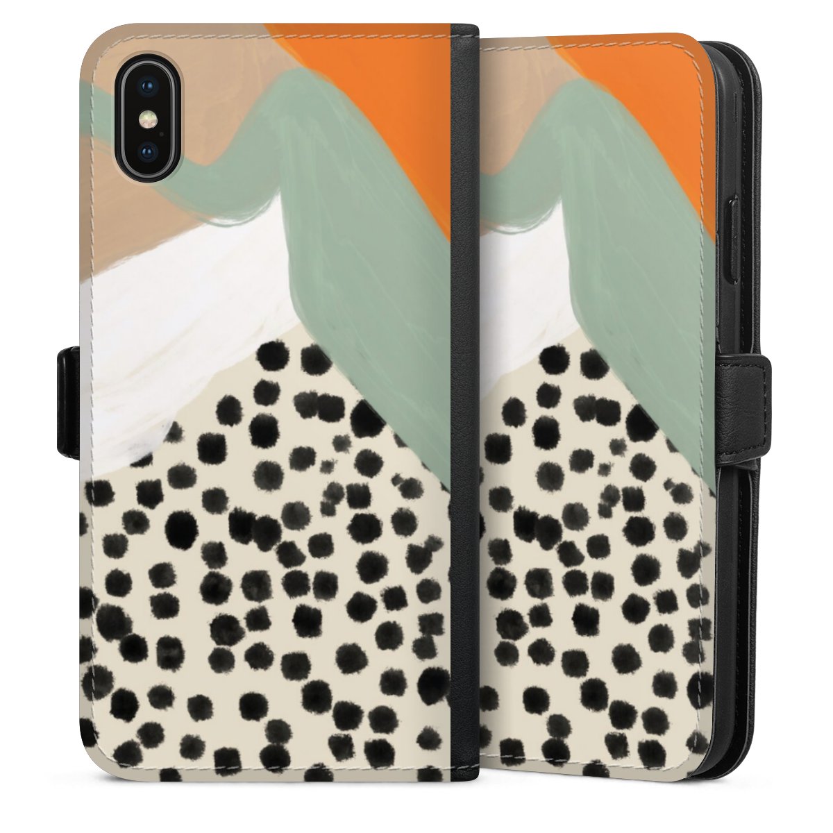 iPhone Xs Max Handy Klapphülle Handyhülle aus Kunst Leder schwarz Flip Case Kunst Boho Abstract Sideflip mit Lasche