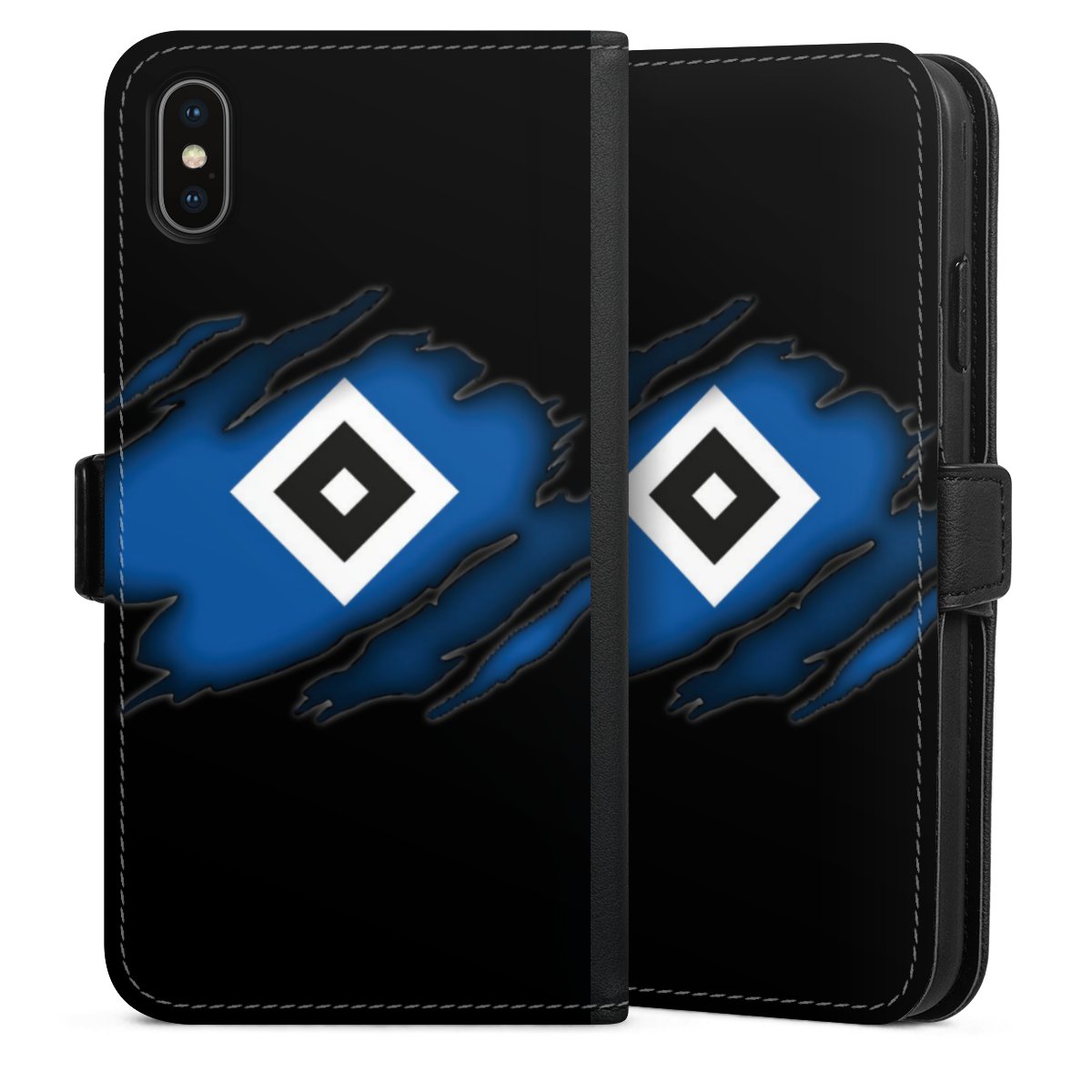 iPhone Xs Max Handy Klapphülle Handyhülle aus Kunst Leder schwarz Flip Case Hamburger Sv Official Licensed Product Hsv Sideflip mit Lasche