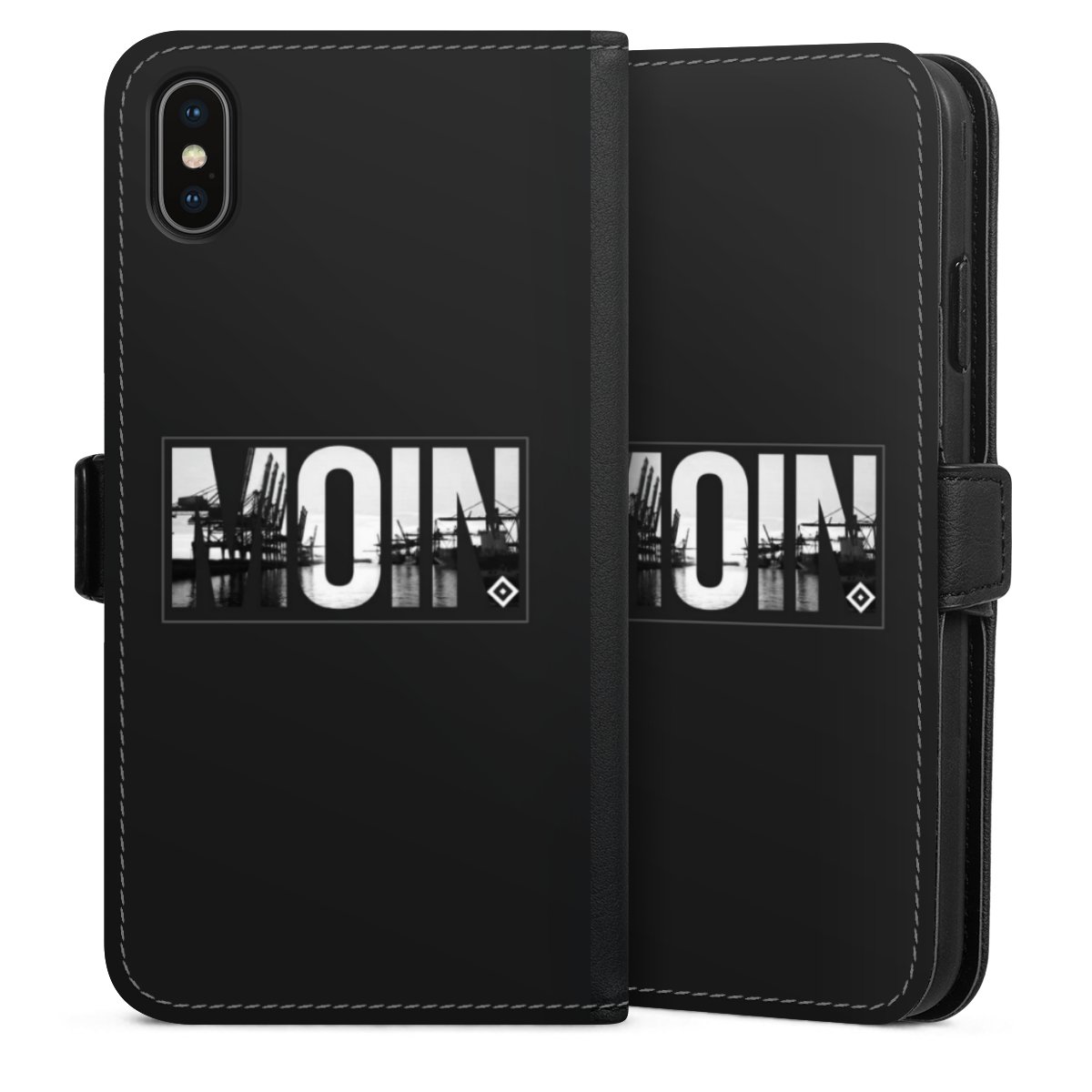 iPhone Xs Max Handy Klapphülle Handyhülle aus Kunst Leder schwarz Flip Case Official Licensed Product Hamburger Sv Hsv Sideflip mit Lasche