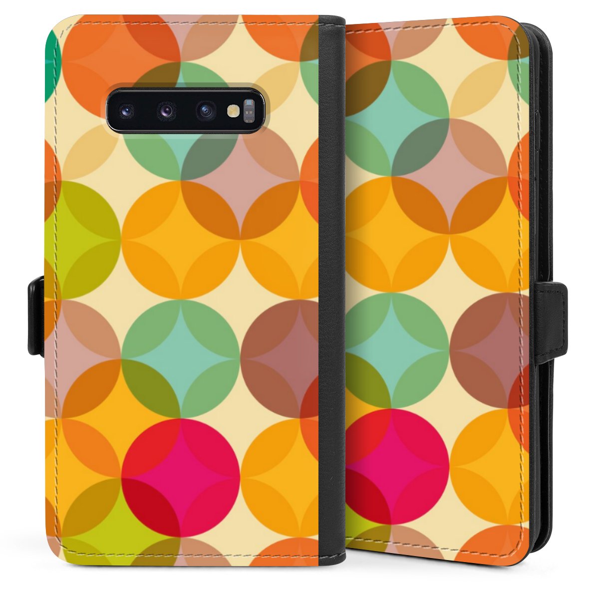 Galaxy S10 Plus Handy Klapphülle Handyhülle aus Kunst Leder schwarz Flip Case Circle Art Kunst Sideflip mit Lasche