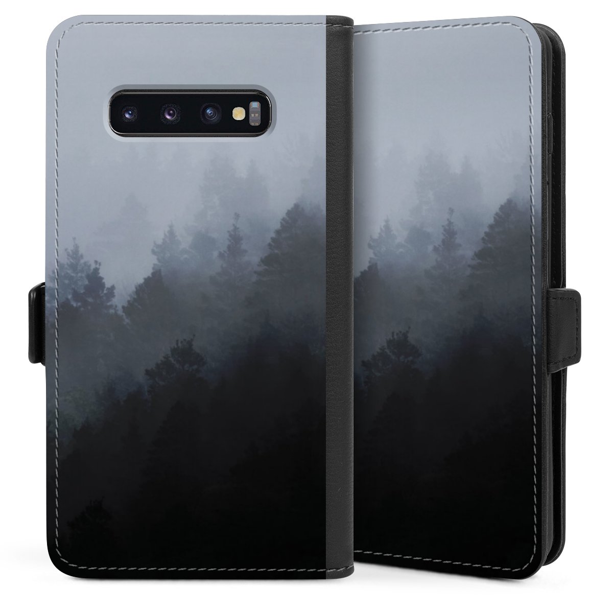 Galaxy S10 Plus Handy Klapphülle Handyhülle aus Kunst Leder schwarz Flip Case Kunst Nature Tree Sideflip mit Lasche