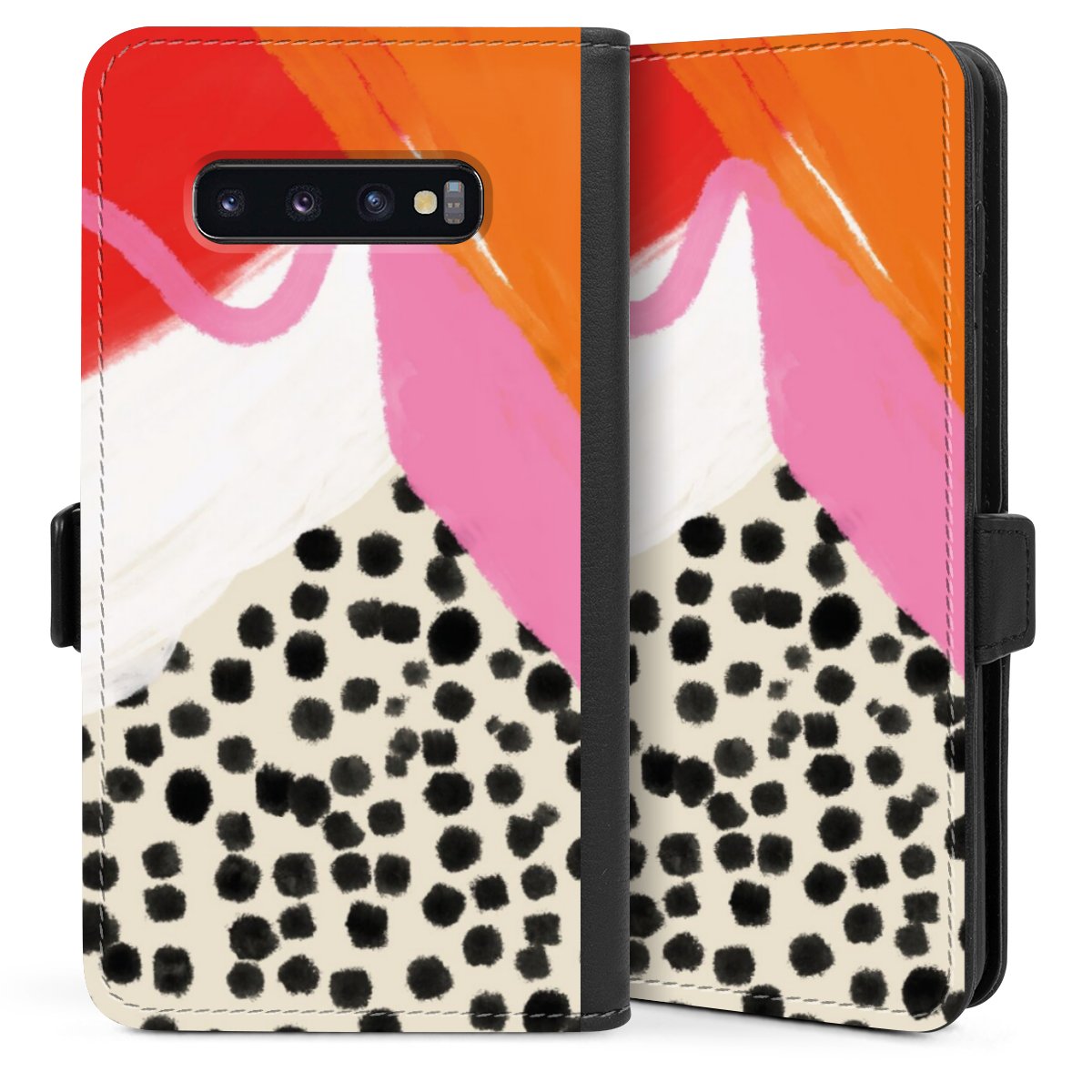 Galaxy S10 Plus Handy Klapphülle Handyhülle aus Kunst Leder schwarz Flip Case Kunst Abstract Art Sideflip mit Lasche
