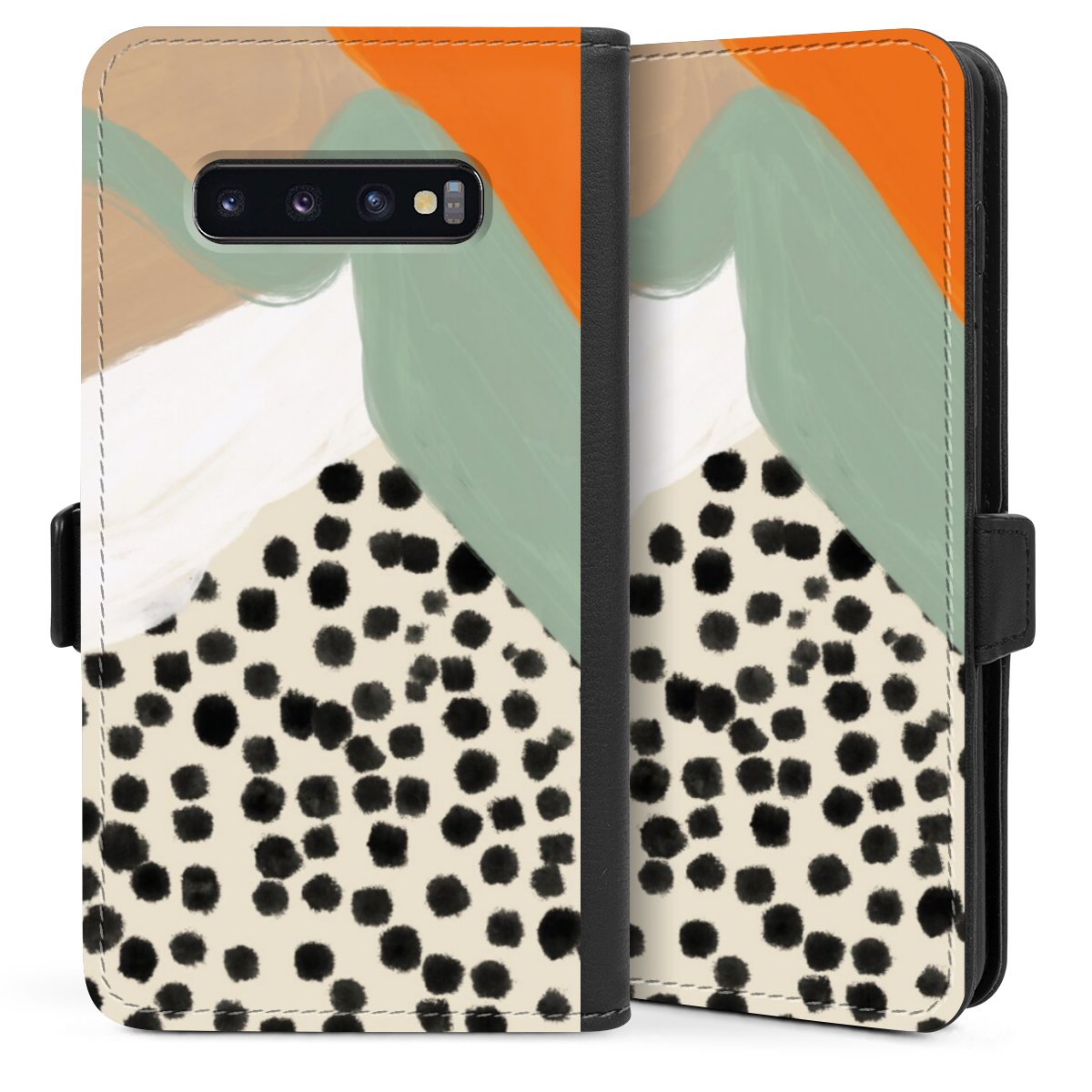 Galaxy S10 Plus Handy Klapphülle Handyhülle aus Kunst Leder schwarz Flip Case Kunst Boho Abstract Sideflip mit Lasche