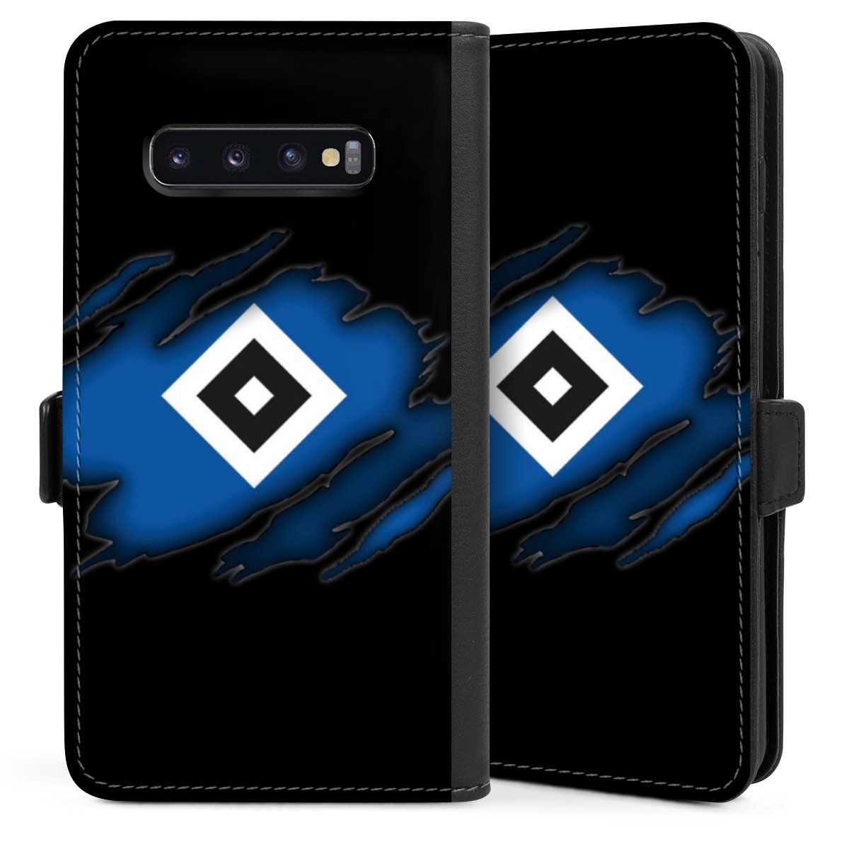 Galaxy S10 Plus Handy Klapphülle Handyhülle aus Kunst Leder schwarz Flip Case Hsv Official Licensed Product Hamburger Sv Sideflip mit Lasche