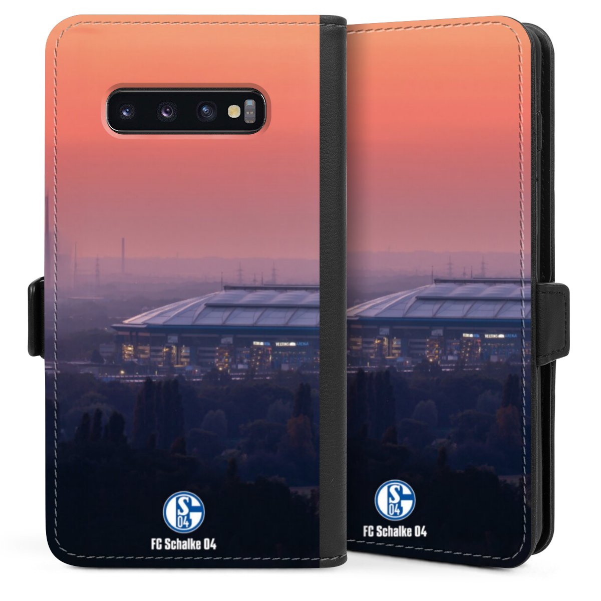Galaxy S10 Plus Handy Klapphülle Handyhülle aus Kunst Leder schwarz Flip Case Fc Schalke 04 Stadium Schalke 04 Sideflip mit Lasche