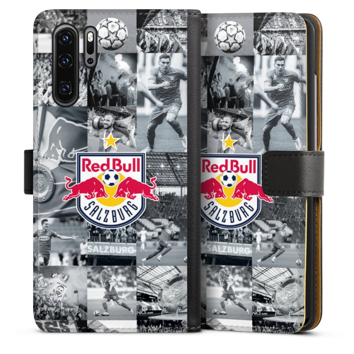 Huawei P30 Pro Handy Klapphülle Handyhülle aus Kunst Leder schwarz Flip Case Fc Red Bull Salzburg Salzburg Red Bull Sideflip mit langer Lasche