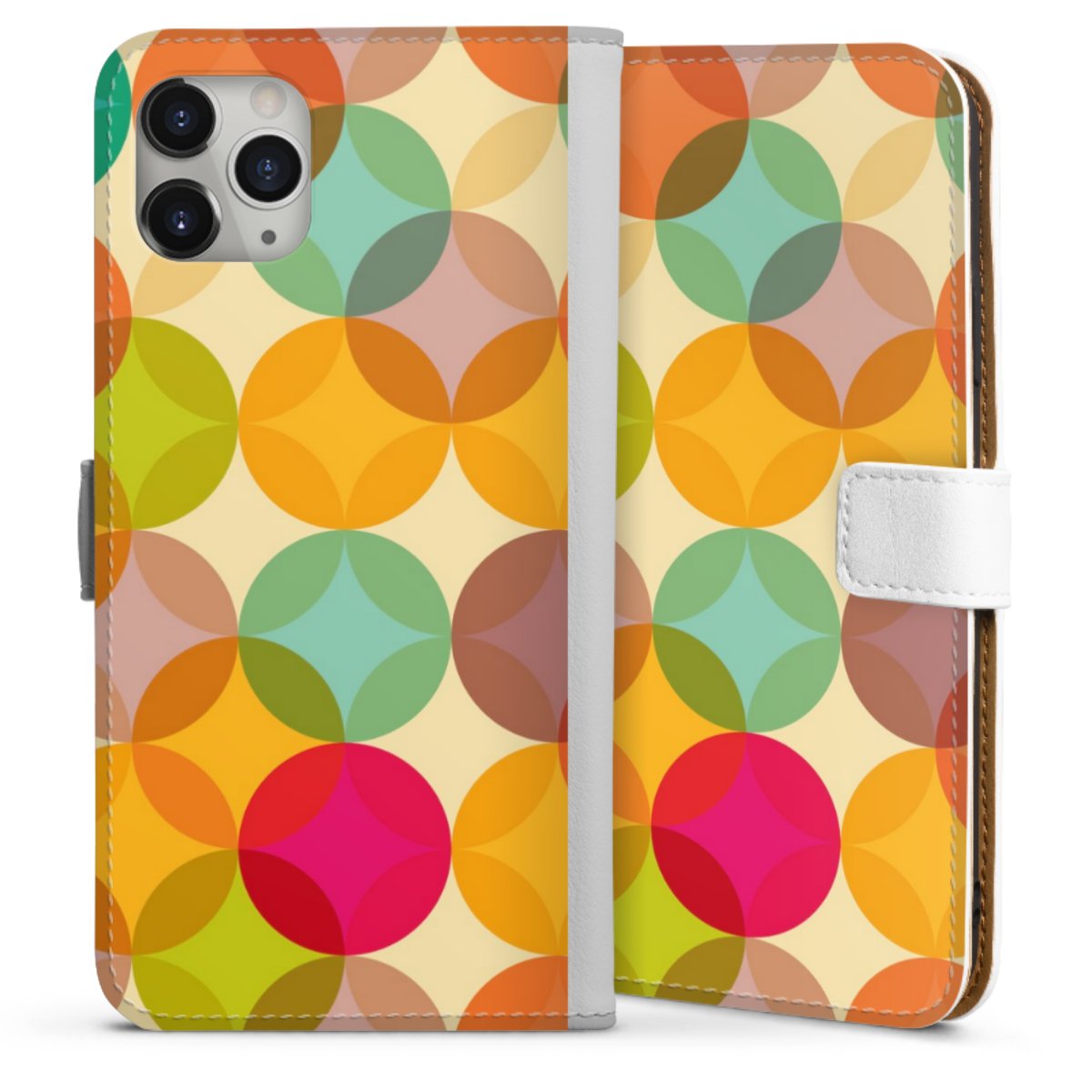 iPhone 11 Pro Max Handy Klapphülle Handyhülle aus Kunst Leder weiß Flip Case Circle Art Kunst Sideflip mit Lasche