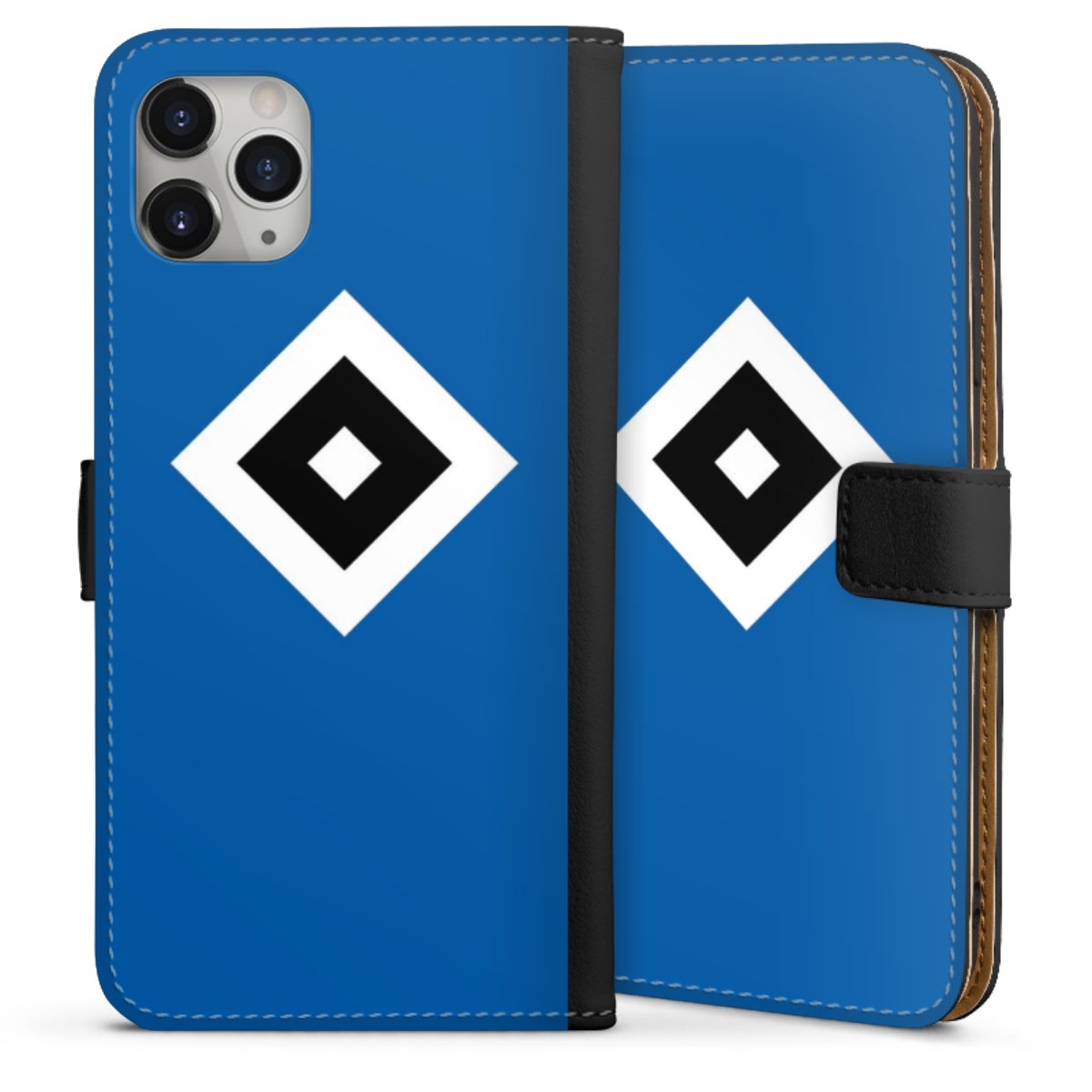iPhone 11 Pro Max Handy Klapphülle Handyhülle aus Kunst Leder schwarz Flip Case Hsv Logo Hamburger Sv Sideflip mit langer Lasche