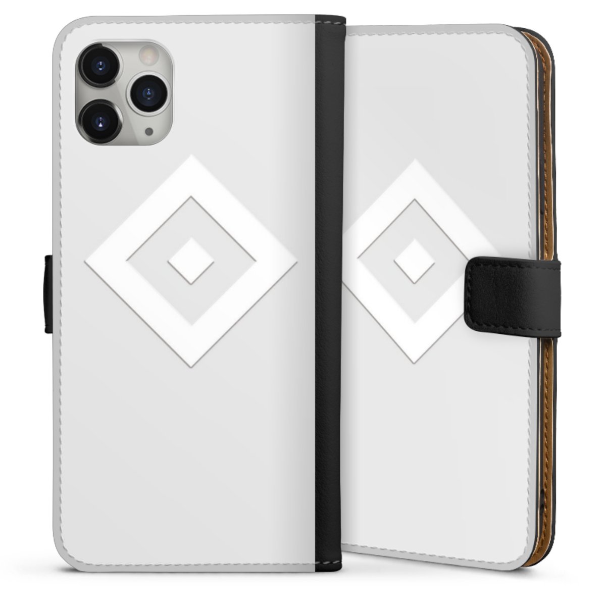 iPhone 11 Pro Max Handy Klapphülle Handyhülle aus Kunst Leder schwarz Flip Case Hamburger Sv Coat Of Arms Hsv Sideflip mit langer Lasche