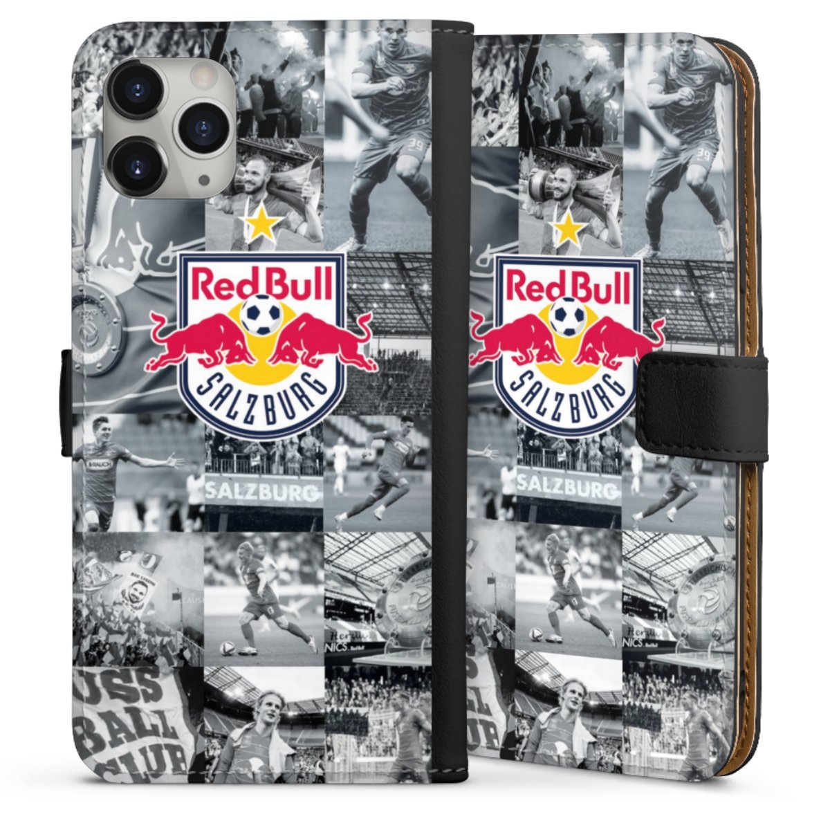iPhone 11 Pro Max Handy Klapphülle Handyhülle aus Kunst Leder schwarz Flip Case Fc Red Bull Salzburg Salzburg Red Bull Sideflip mit langer Lasche