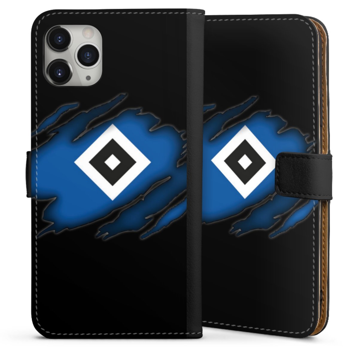 iPhone 11 Pro Max Handy Klapphülle Handyhülle aus Kunst Leder schwarz Flip Case Hsv Hamburger Sv Official Licensed Product Sideflip mit langer Lasche