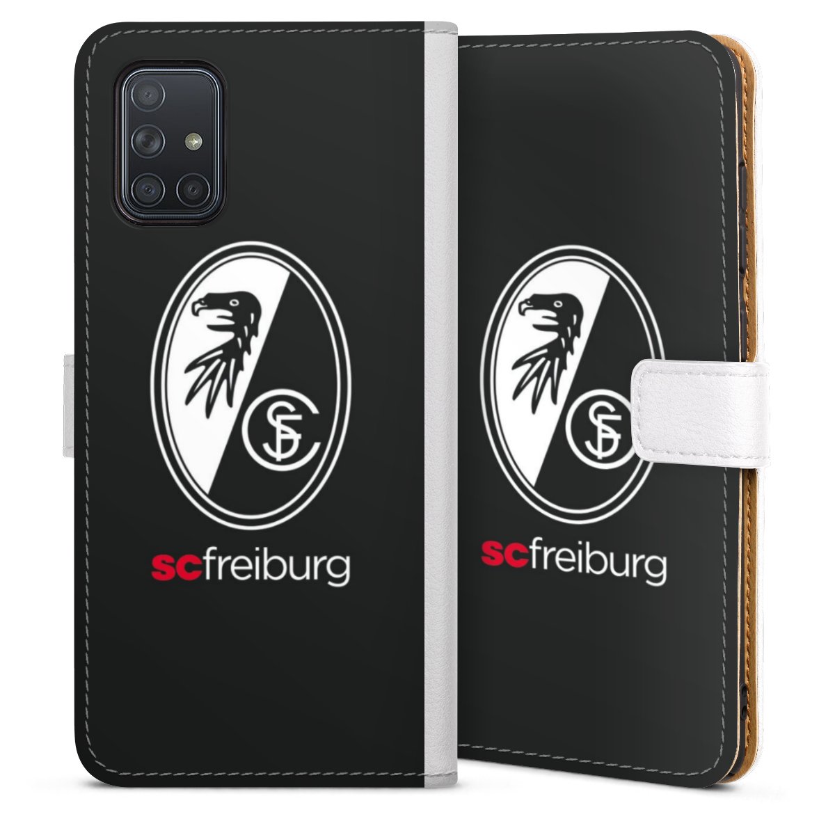 Galaxy A71 Handy Klapphülle Handyhülle aus Kunst Leder weiß Flip Case Official Licensed Product Coat Of Arms Sc Freiburg Sideflip mit Lasche