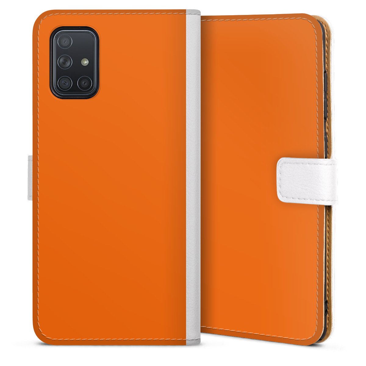 Galaxy A71 Handy Klapphülle Handyhülle aus Kunst Leder weiß Flip Case Orange Colour Unicoloured Sideflip mit Lasche