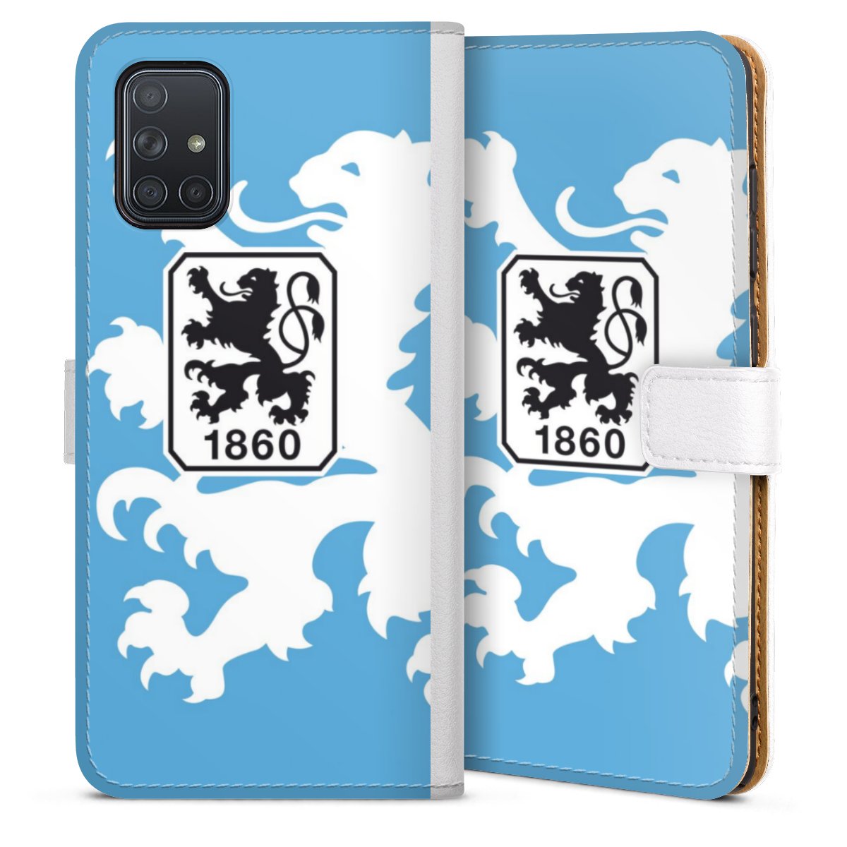 Galaxy A71 Handy Klapphülle Handyhülle aus Kunst Leder weiß Flip Case Tsv 1860 München Official Licensed Product Coat Of Arms Sideflip mit Lasche