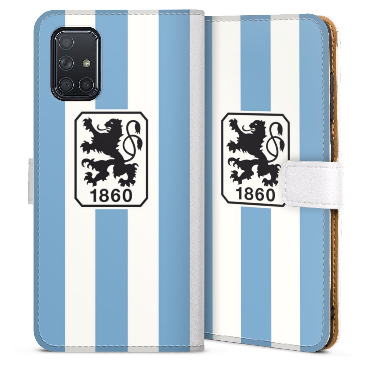 Galaxy A71 Handy Klapphülle Handyhülle aus Kunst Leder weiß Flip Case Tsv 1860 München Official Licensed Product Stripes Sideflip mit Lasche