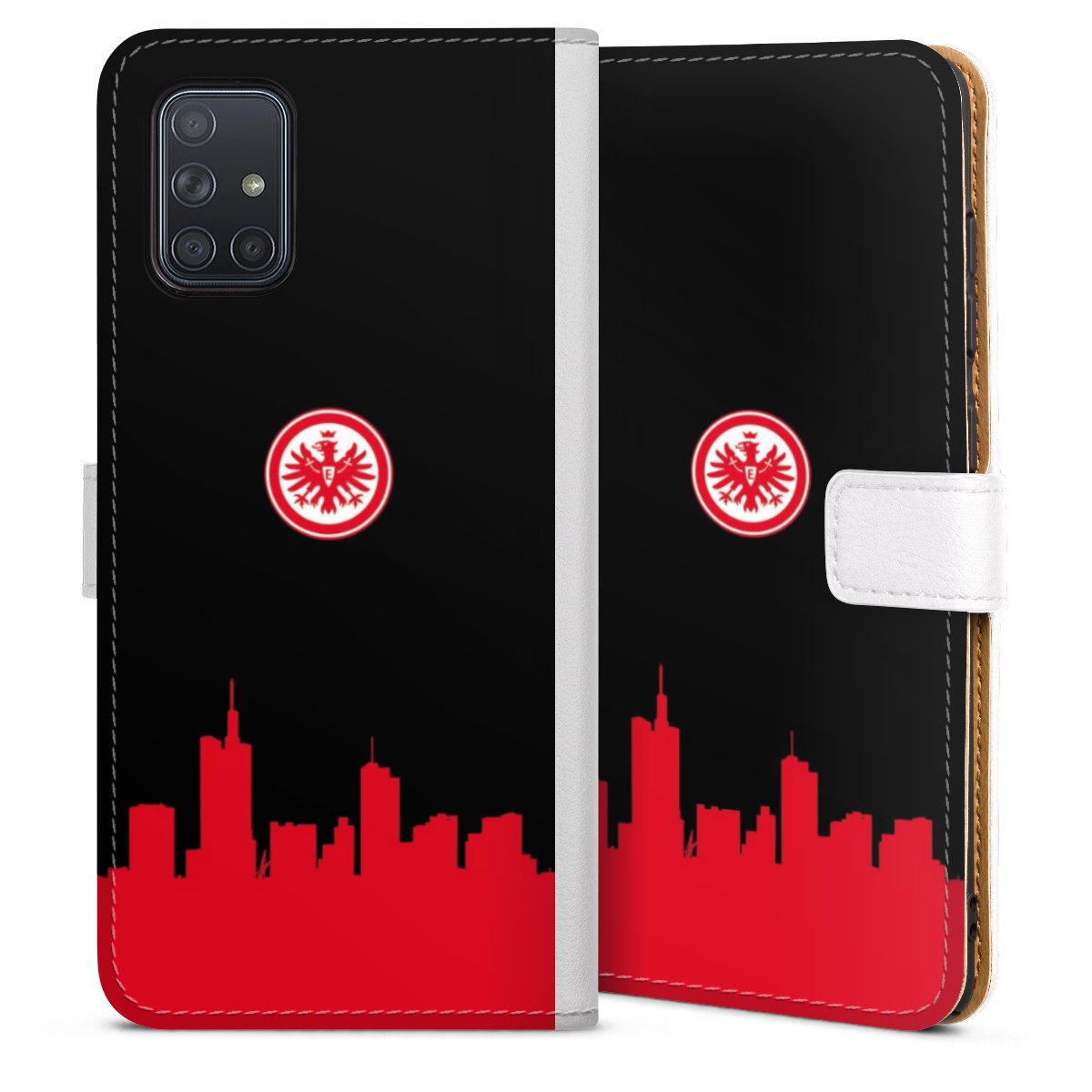 Galaxy A71 Handy Klapphülle Handyhülle aus Kunst Leder weiß Flip Case Skyline Eintracht Frankfurt Sge Sideflip mit Lasche