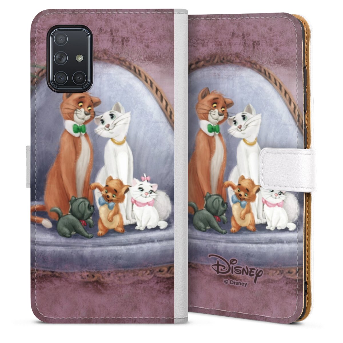 Galaxy A71 Handy Klapphülle Handyhülle aus Kunst Leder weiß Flip Case Aristocats Official Licensed Product Disney Sideflip mit Lasche