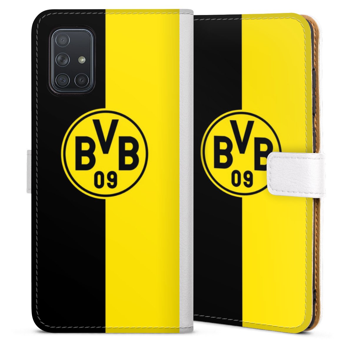 Galaxy A71 Handy Klapphülle Handyhülle aus Kunst Leder weiß Flip Case Coat Of Arms Borussia Dortmund Bvb Sideflip mit Lasche