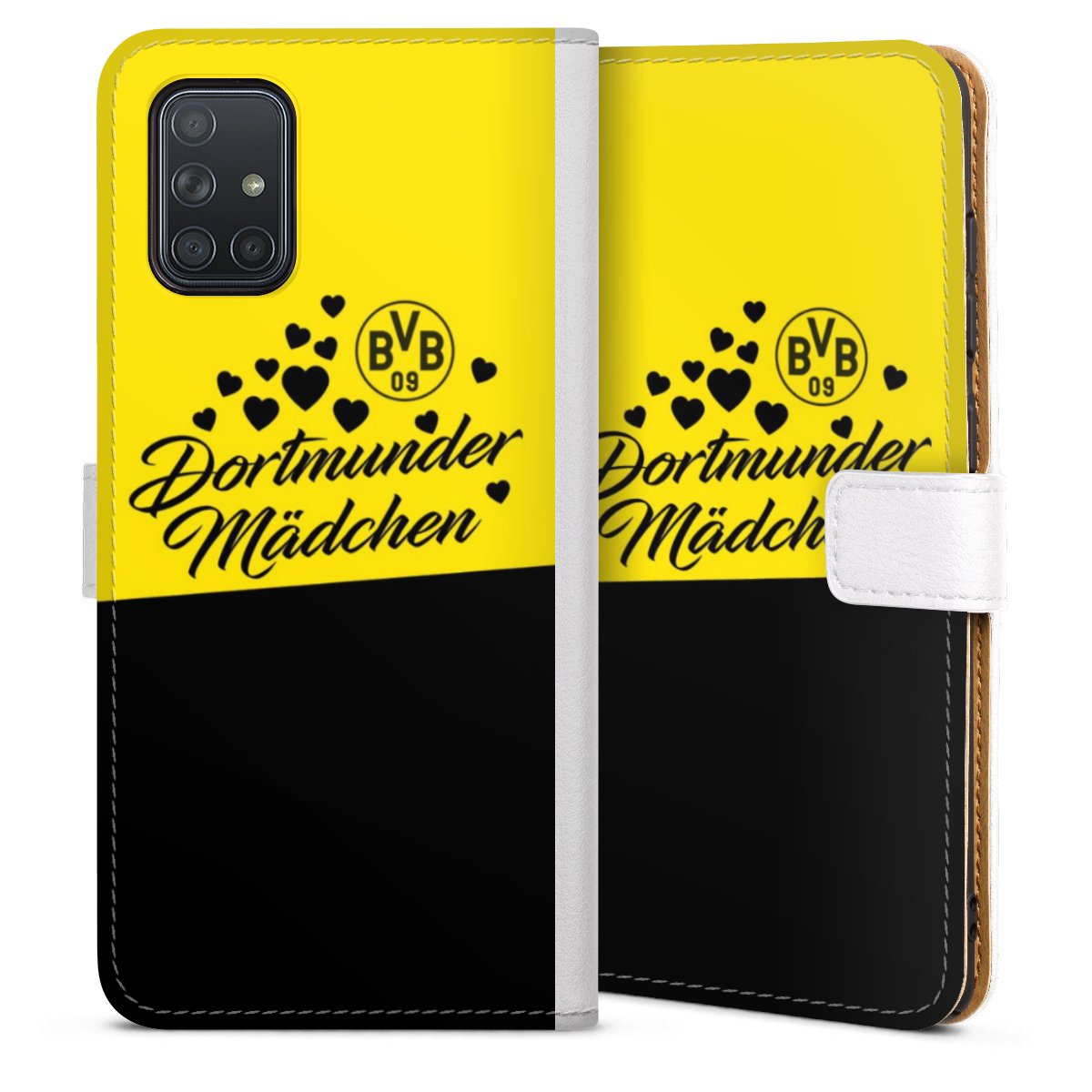 Galaxy A71 Handy Klapphülle Handyhülle aus Kunst Leder weiß Flip Case Dortmunder Girl Bvb Borussia Dortmund Sideflip mit Lasche