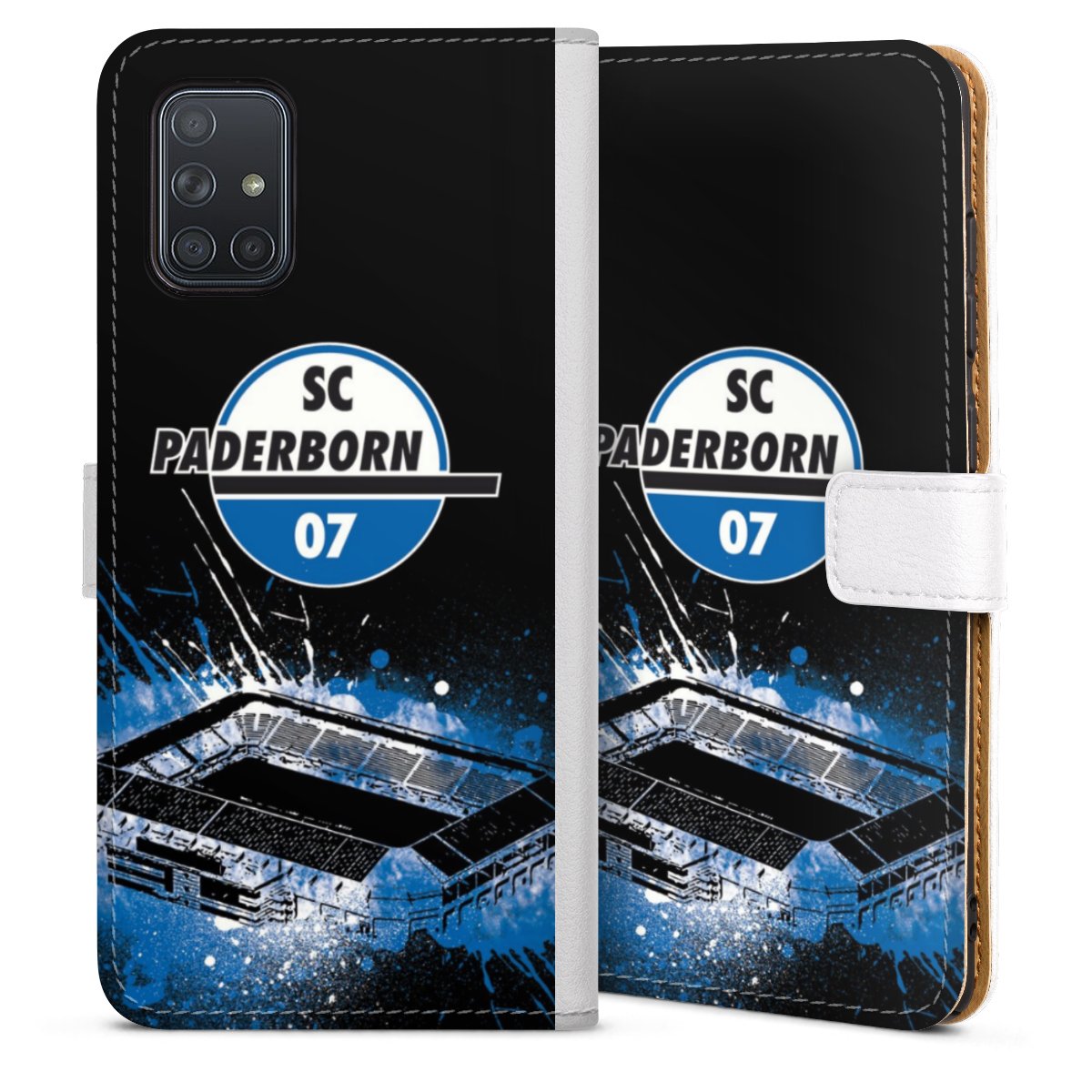 Galaxy A71 Handy Klapphülle Handyhülle aus Kunst Leder weiß Flip Case Sc Paderborn 07 Official Licensed Product Stadium Sideflip mit Lasche