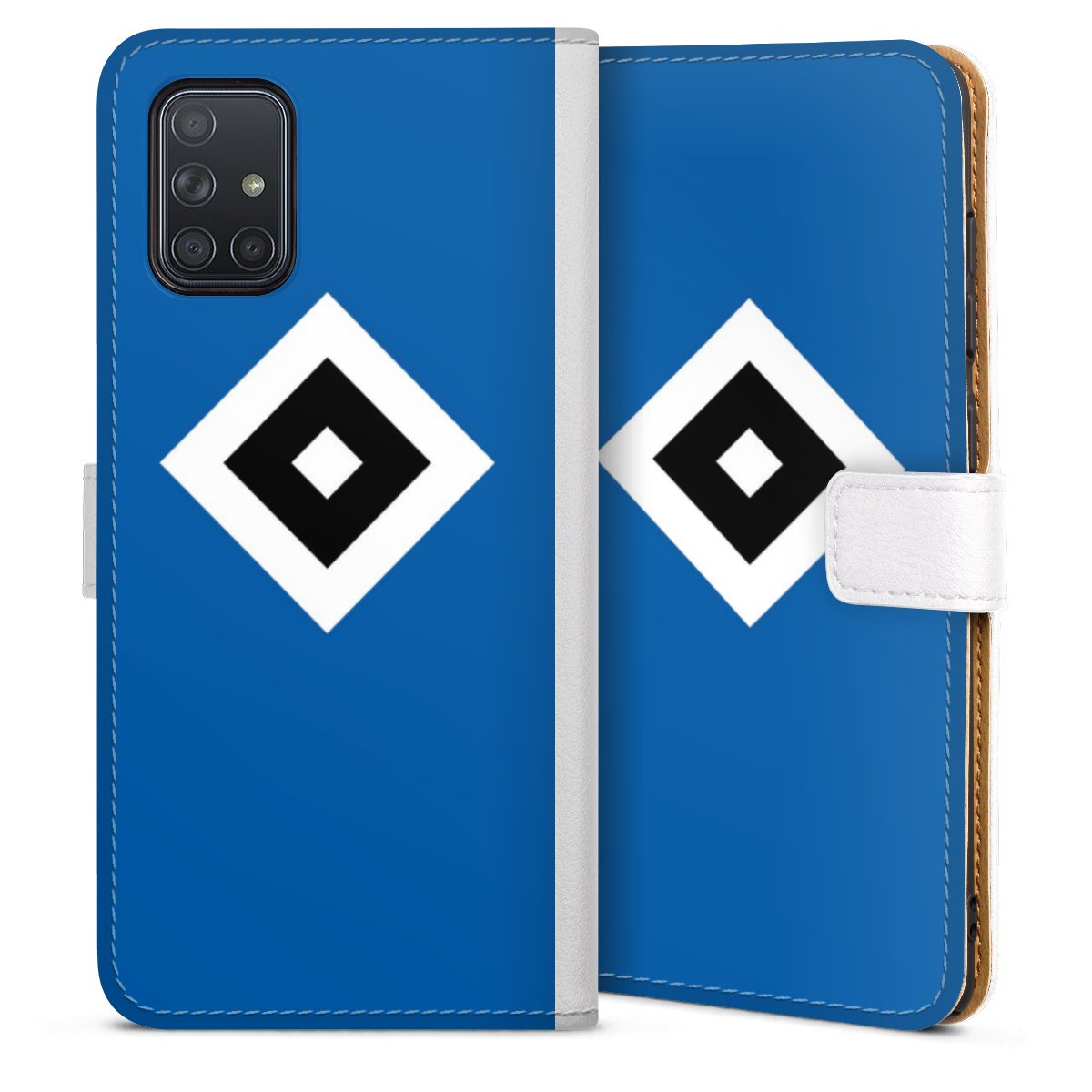 Galaxy A71 Handy Klapphülle Handyhülle aus Kunst Leder weiß Flip Case Hsv Logo Hamburger Sv Sideflip mit Lasche