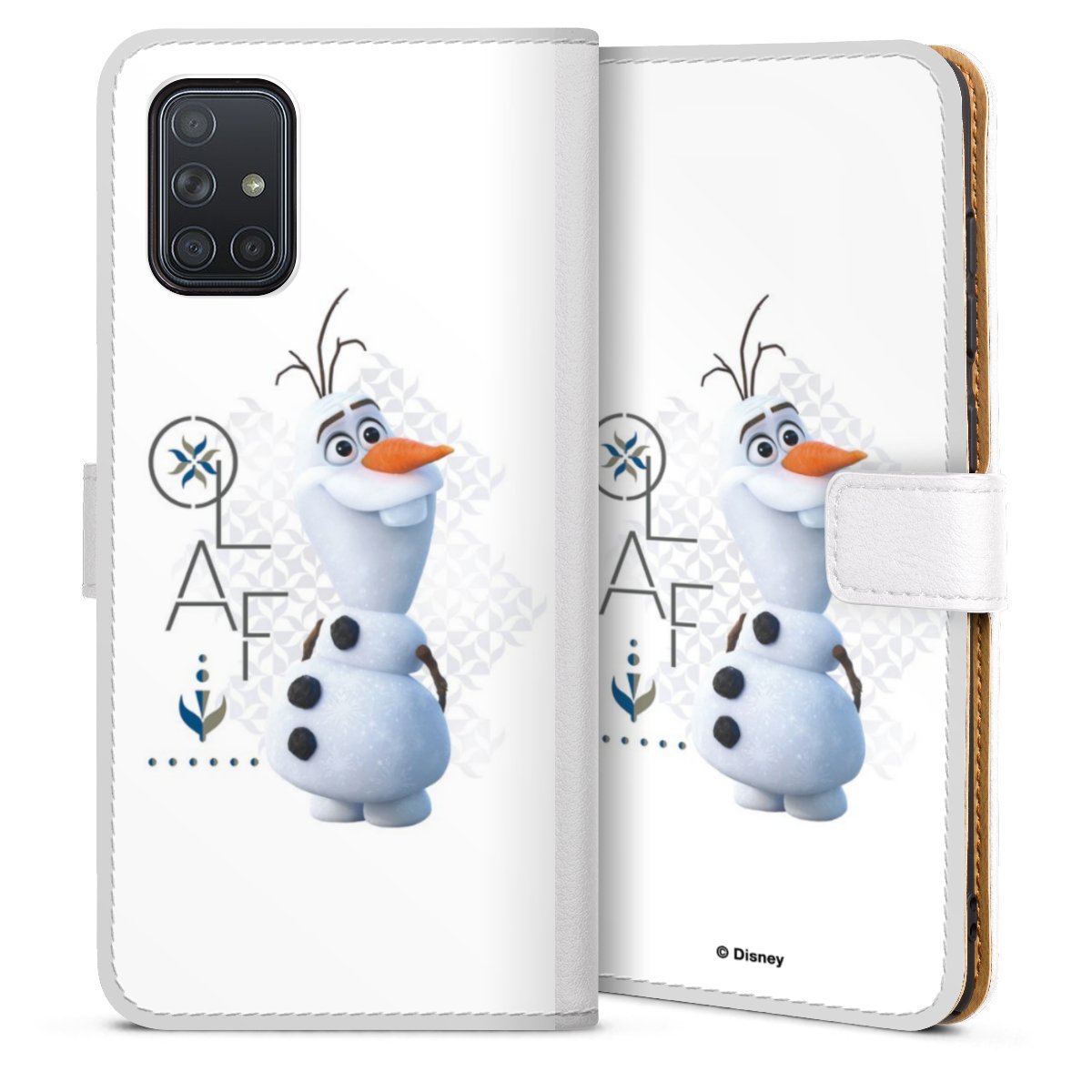 Galaxy A71 Handy Klapphülle Handyhülle aus Kunst Leder weiß Flip Case Frozen 2 Disney Frozen Olaf Sideflip mit Lasche