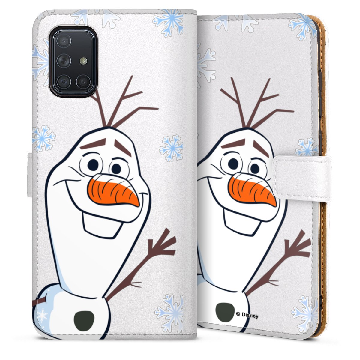 Galaxy A71 Handy Klapphülle Handyhülle aus Kunst Leder weiß Flip Case Frozen Olaf Disney Frozen 2 Sideflip mit Lasche