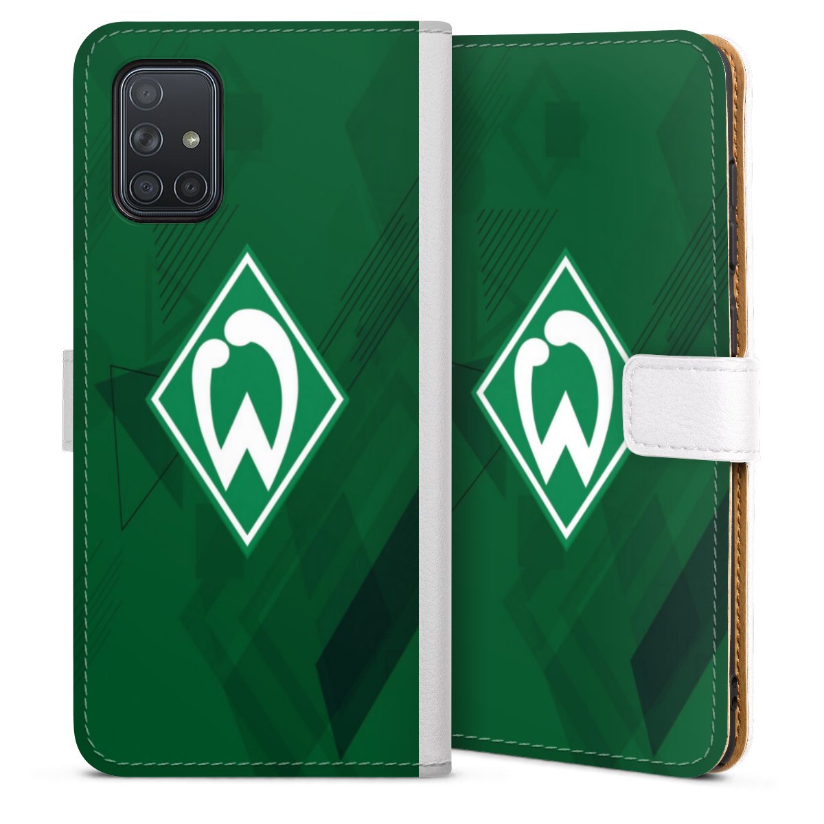 Galaxy A71 Handy Klapphülle Handyhülle aus Kunst Leder weiß Flip Case Coat Of Arms Sv Werder Bremen Official Licensed Product Sideflip mit Lasche