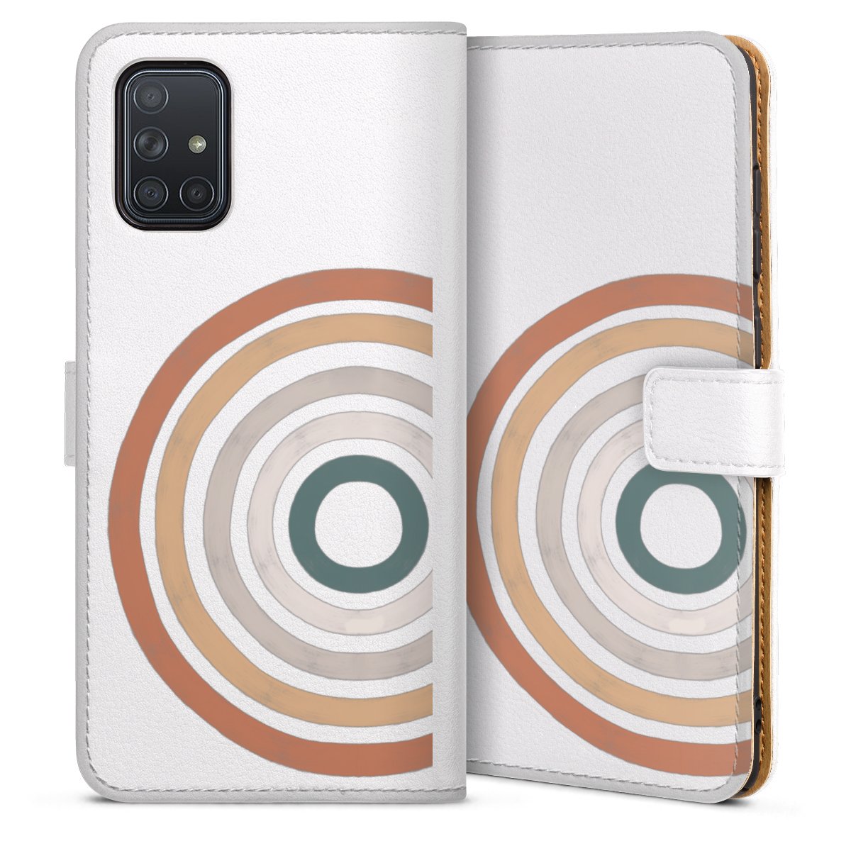 Galaxy A71 Handy Klapphülle Handyhülle aus Kunst Leder weiß Flip Case Rainbow Circle Water Colour Sideflip mit Lasche