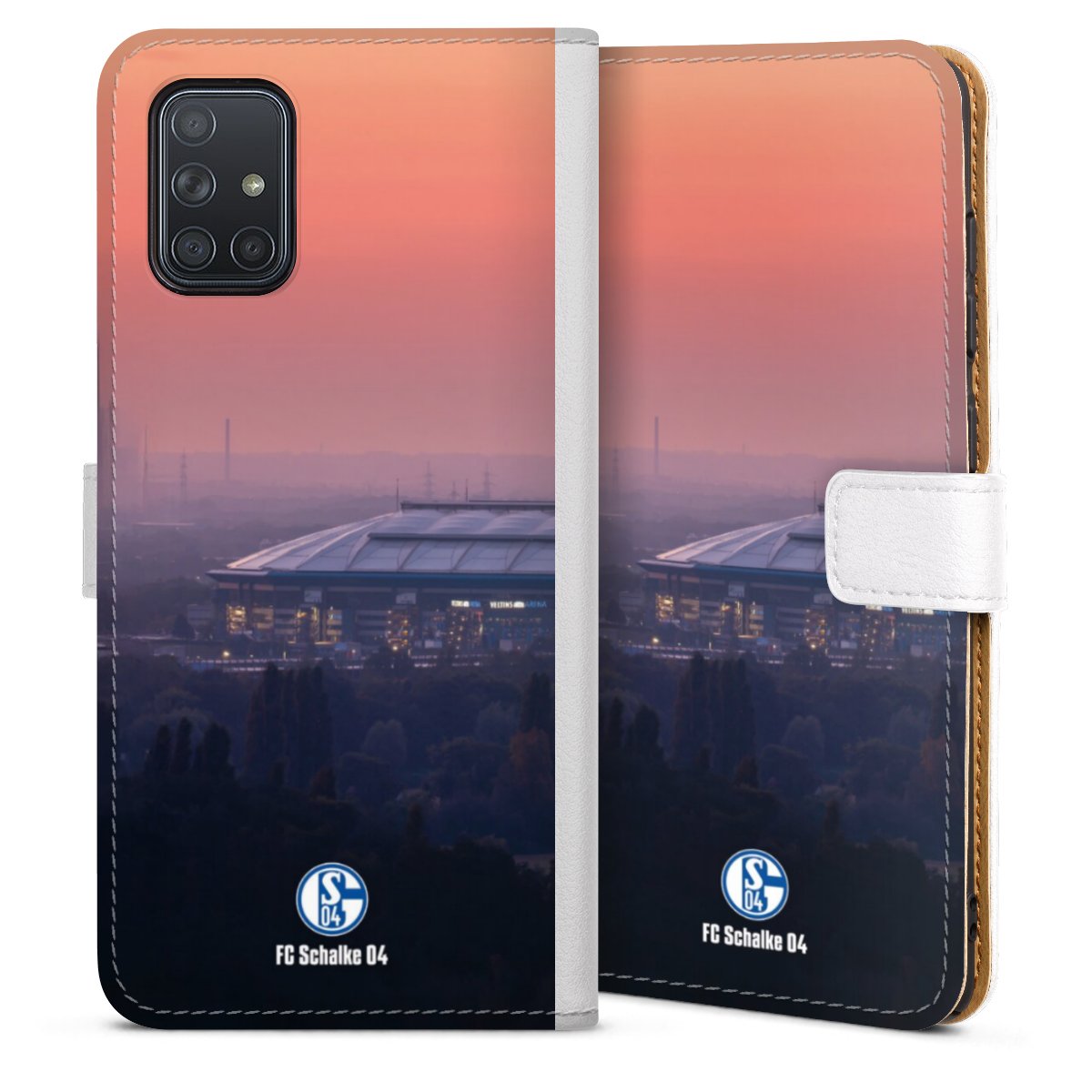 Galaxy A71 Handy Klapphülle Handyhülle aus Kunst Leder weiß Flip Case Fc Schalke 04 Stadium Schalke 04 Sideflip mit Lasche